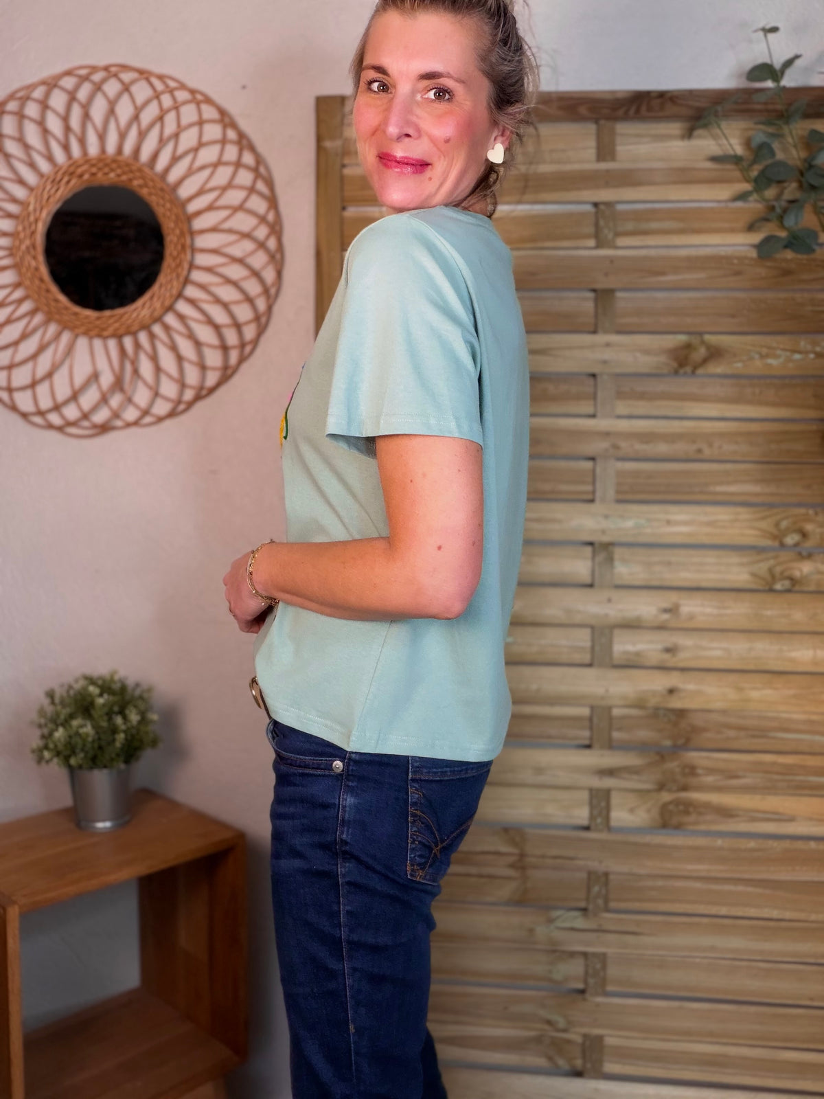 Tee shirt amour fleuri ARYA Vert sauge