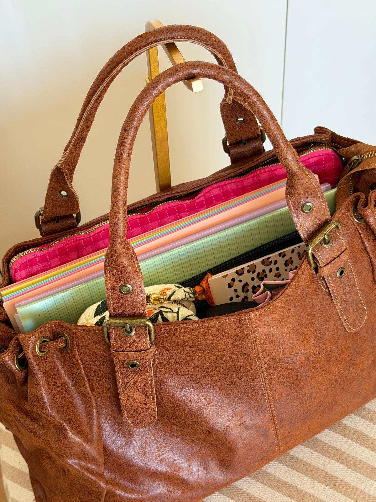 Sac cabas XL en cuir vieilli • COOPER Camel