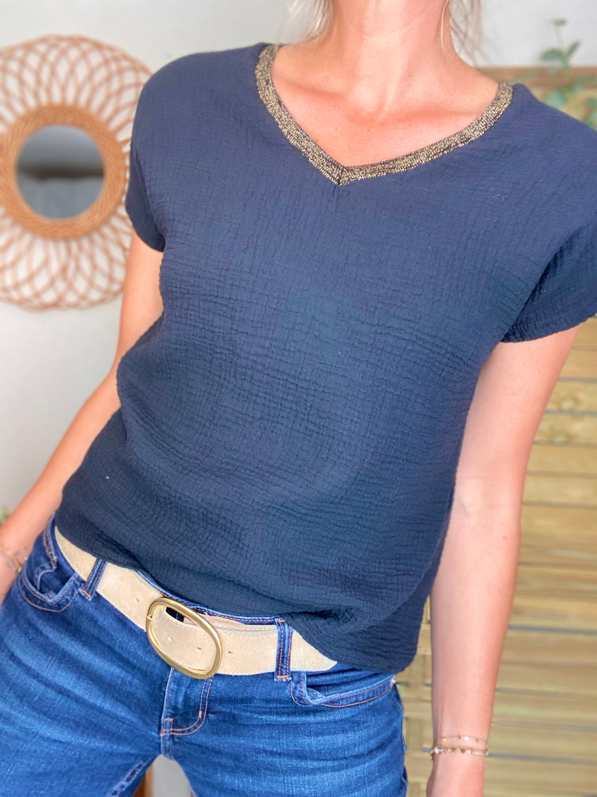 Top en gaze de coton et lurex MARTA - Noir