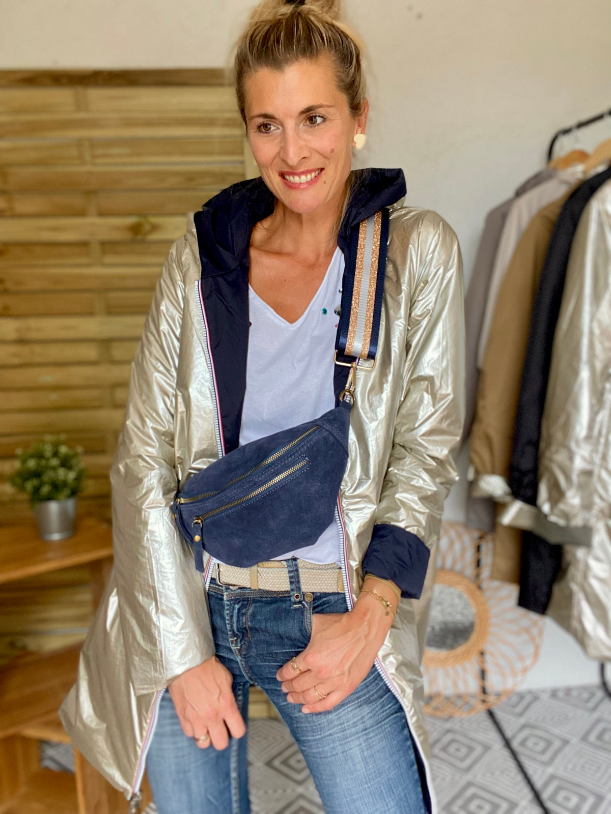 LAURA JO - Imperméable réversible rembourré LOUISON LONG - Marine/Doré