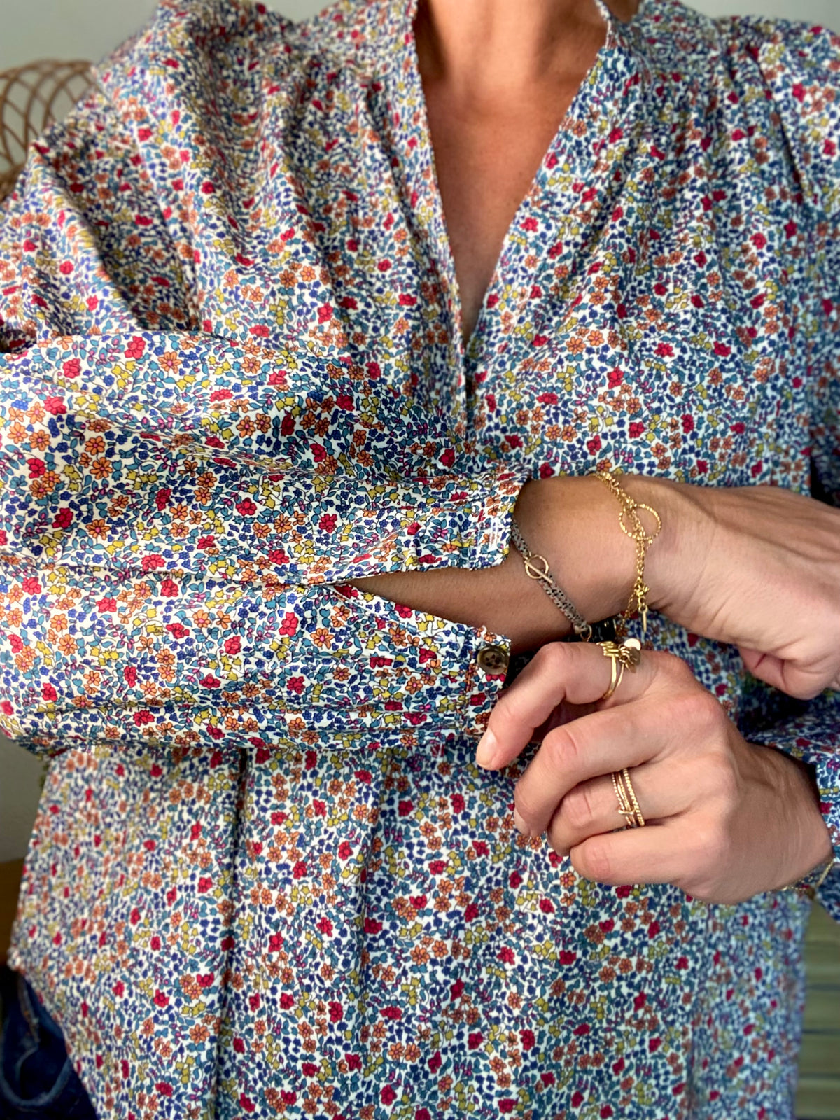 Blouse ample Liberty bleu EDWIGE - FIN DE SÉRIE