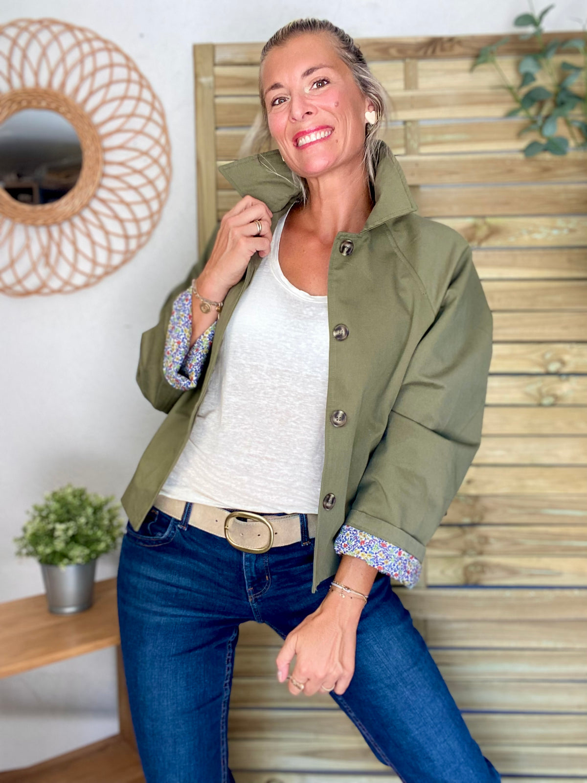 Veste Trench en coton kaki avec Liberty - MAHAUT - LILI et LALA