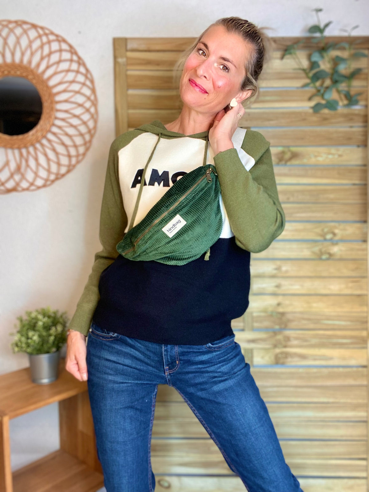 HINDBAG OLIVIA- Sac banane Velours Vert Sapin
