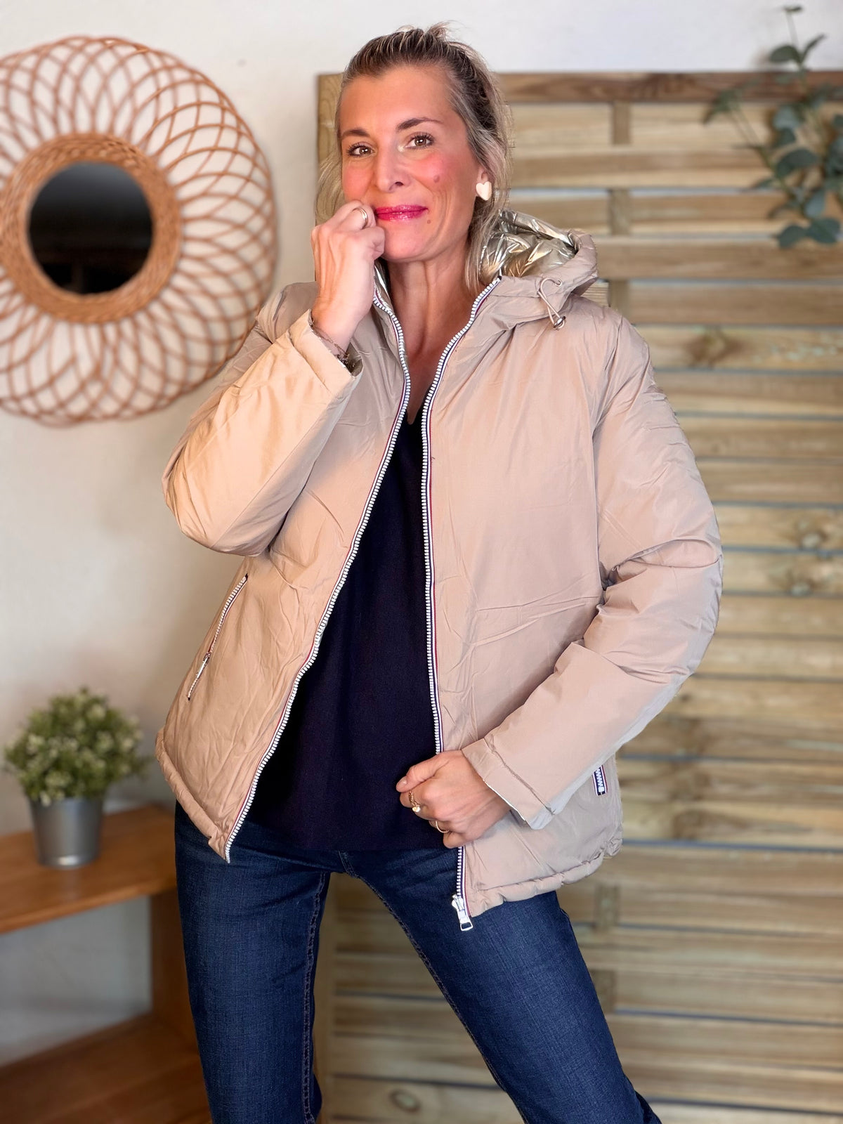 Doudoune imperméable réversible ANGÈLE COURT - Beige - MELYA MELODY