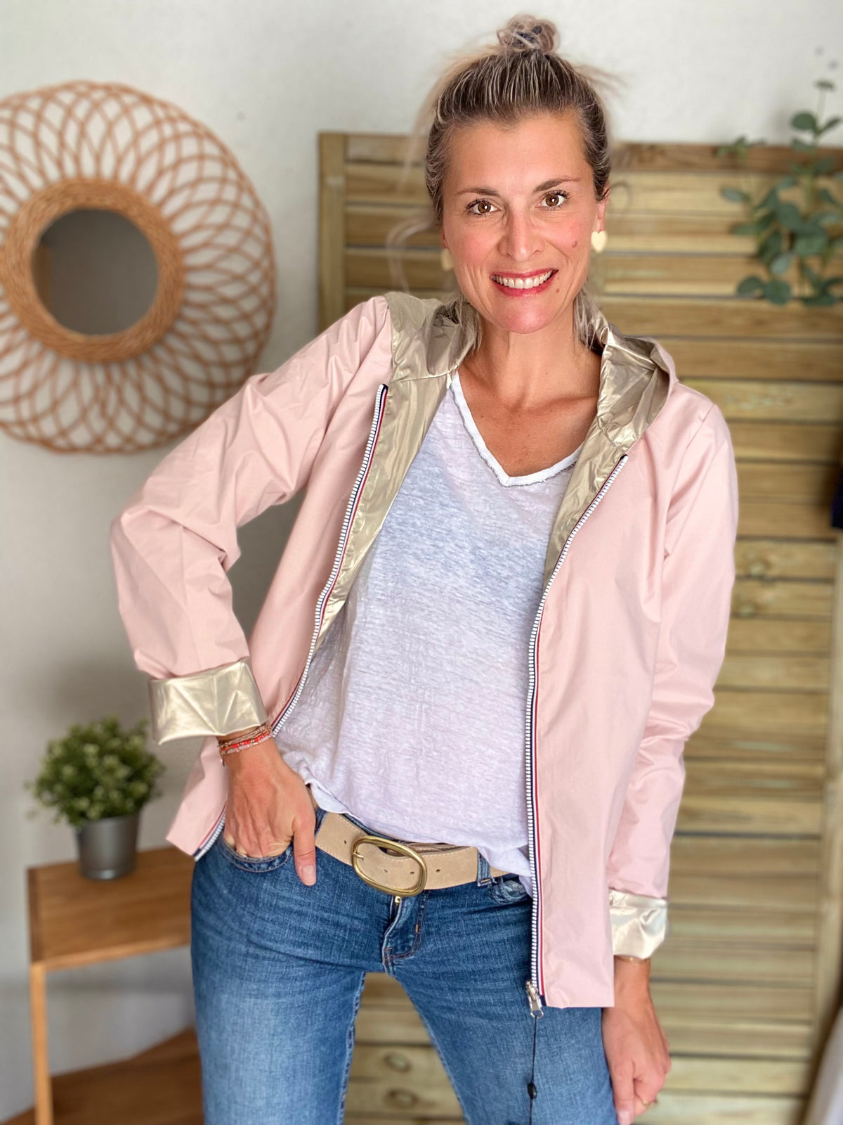 LAURA JO - Imperméable réversible léger GARANCE COURT - Rose/Doré • DÉSTOCKAGE sur Taille XL