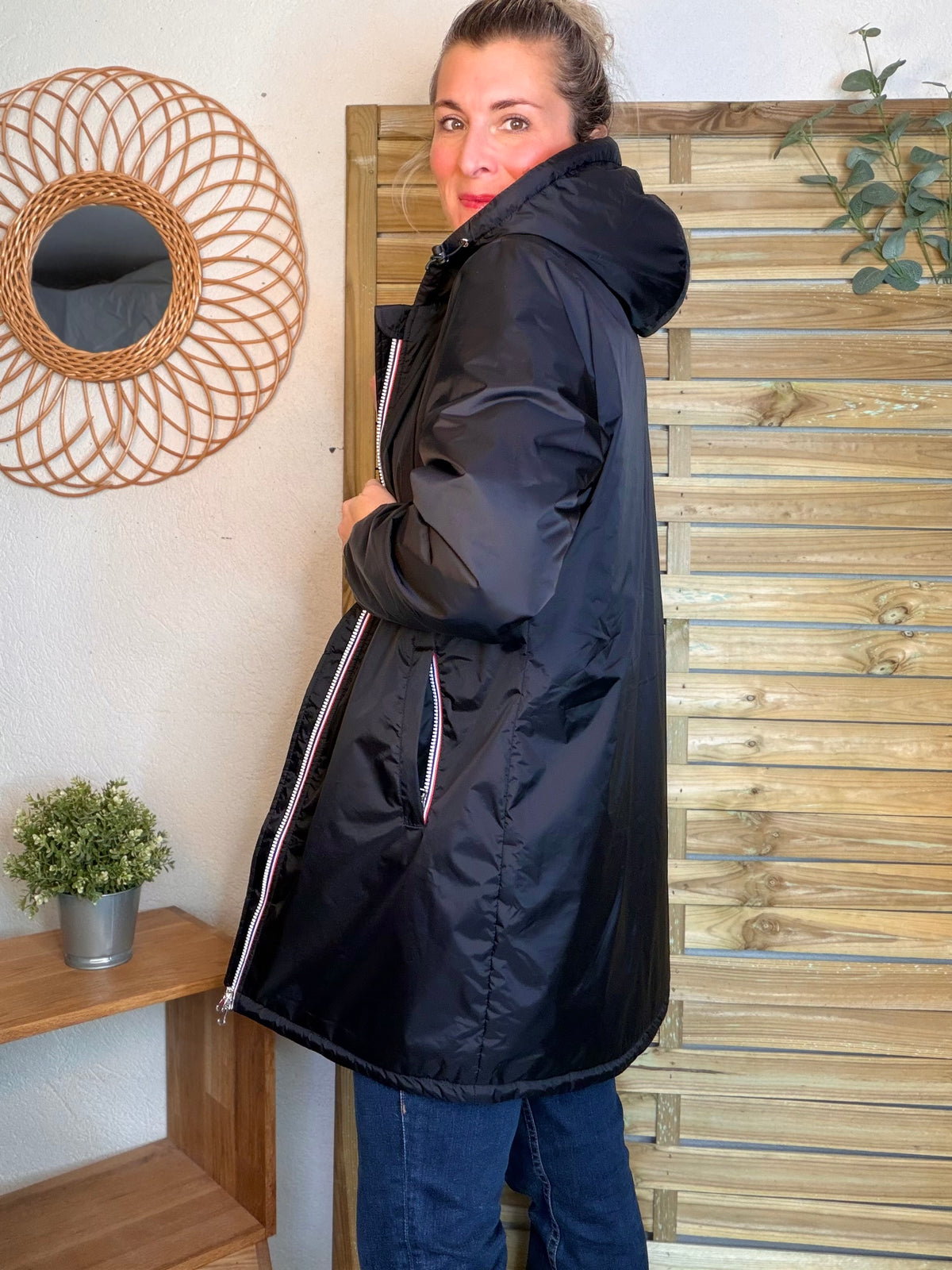 LAURA JO - Parka Imperméable LOUISE LONG Sherpa écru - Noir • DÉSTOCKAGE sur Taille L