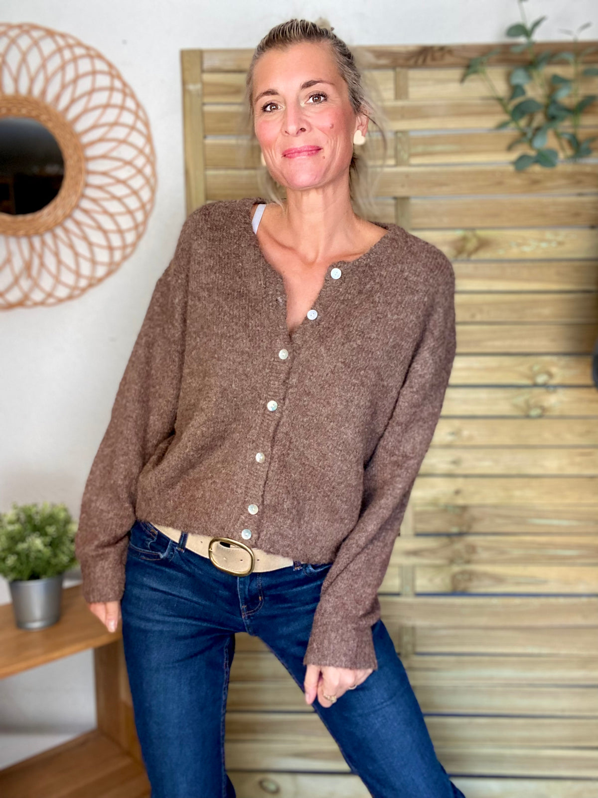 Gilet en maille MERYL - Chocolat chiné (noisette)