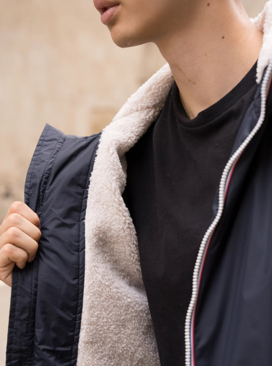 LAURA JO - Parka Imperméable Homme LOUIS* COURT Bleu marine / sherpa écru