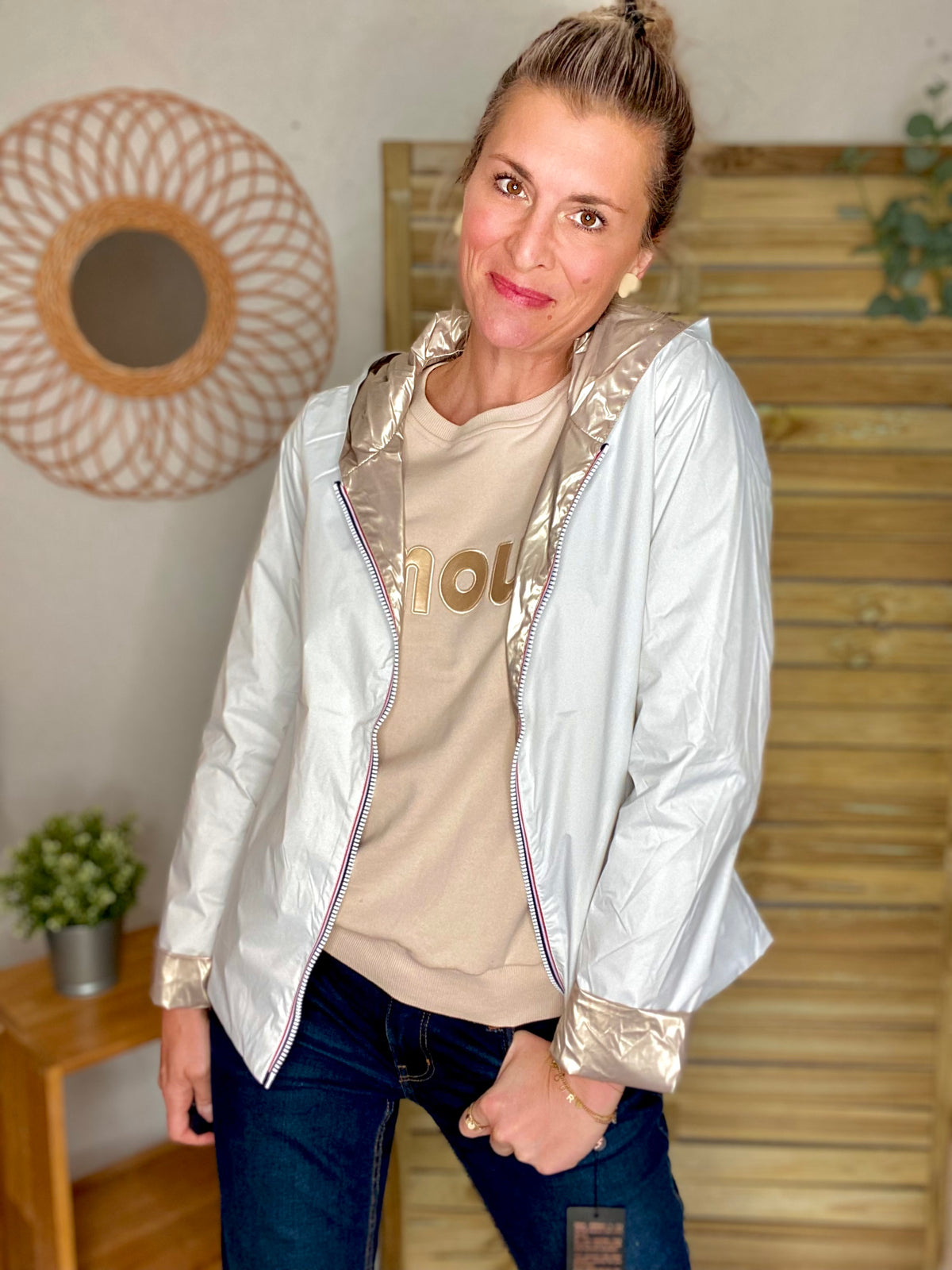 LAURA JO - Imperméable réversible GARANCE COURT léger - Blanc/Doré