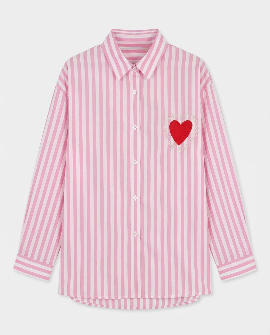 Chemise rose rayée brodée QUE DU LOVE ❤️ SERENA - FIN DE SÉRIE