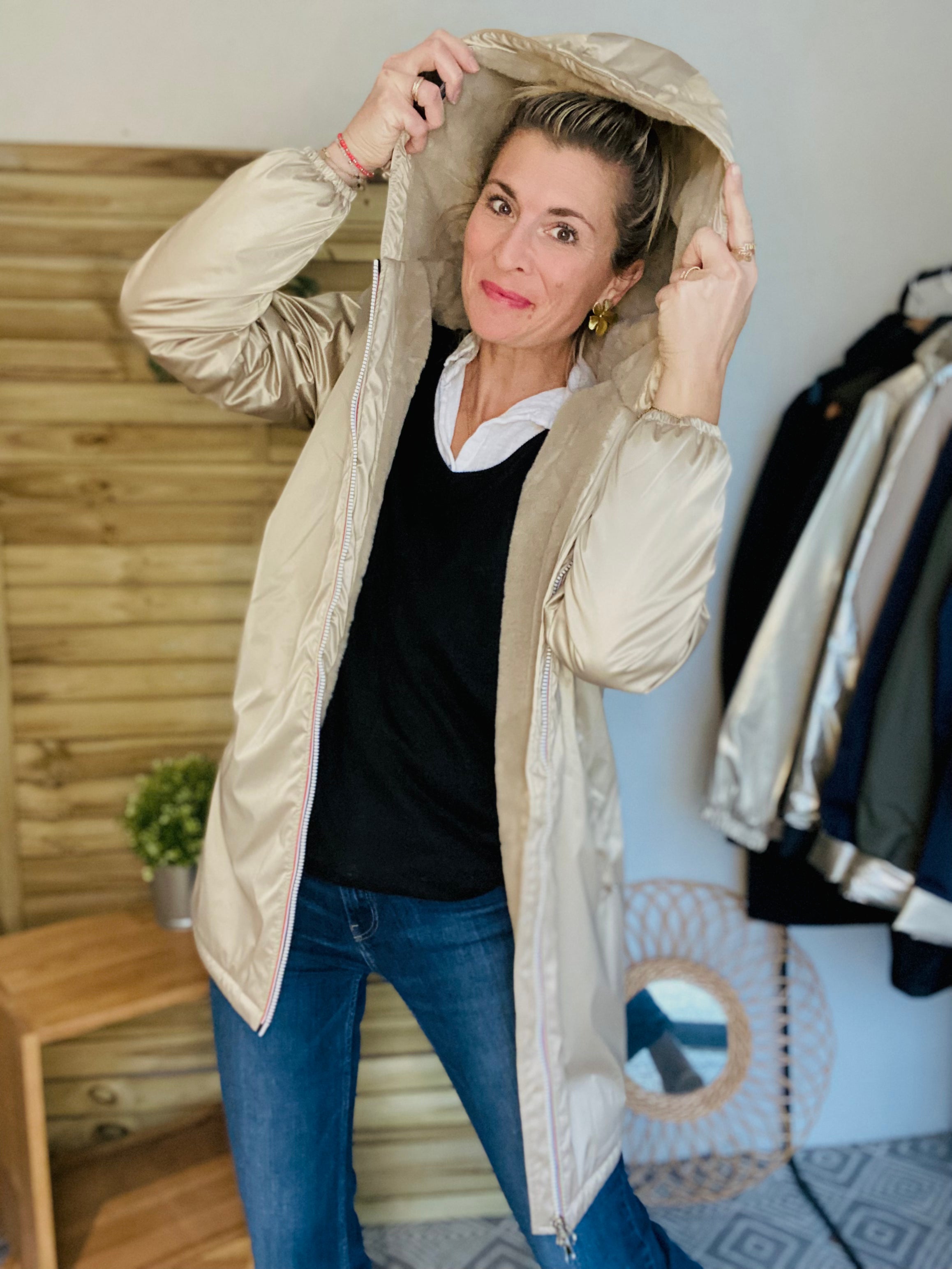 LAURA JO - Parka Imperméable LOUISE LONG fourré - Sable irisé