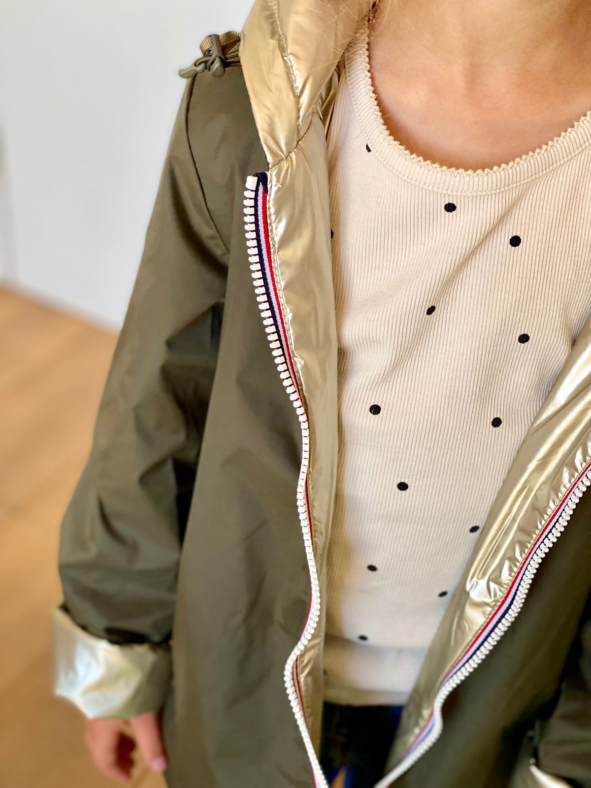 Imperméable réversible rembourré LOUISON KIDS enfant (mixte) - Kaki / Doré • DÉSTOCKAGE sur Taille 6 ans