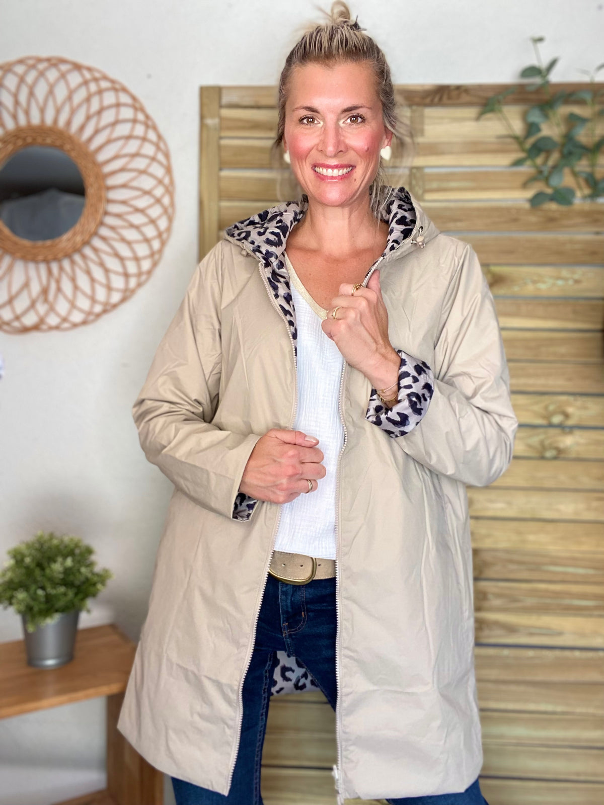 LAURA JO - Imperméable réversible rembourré LOUISON LONG - Beige / Léo