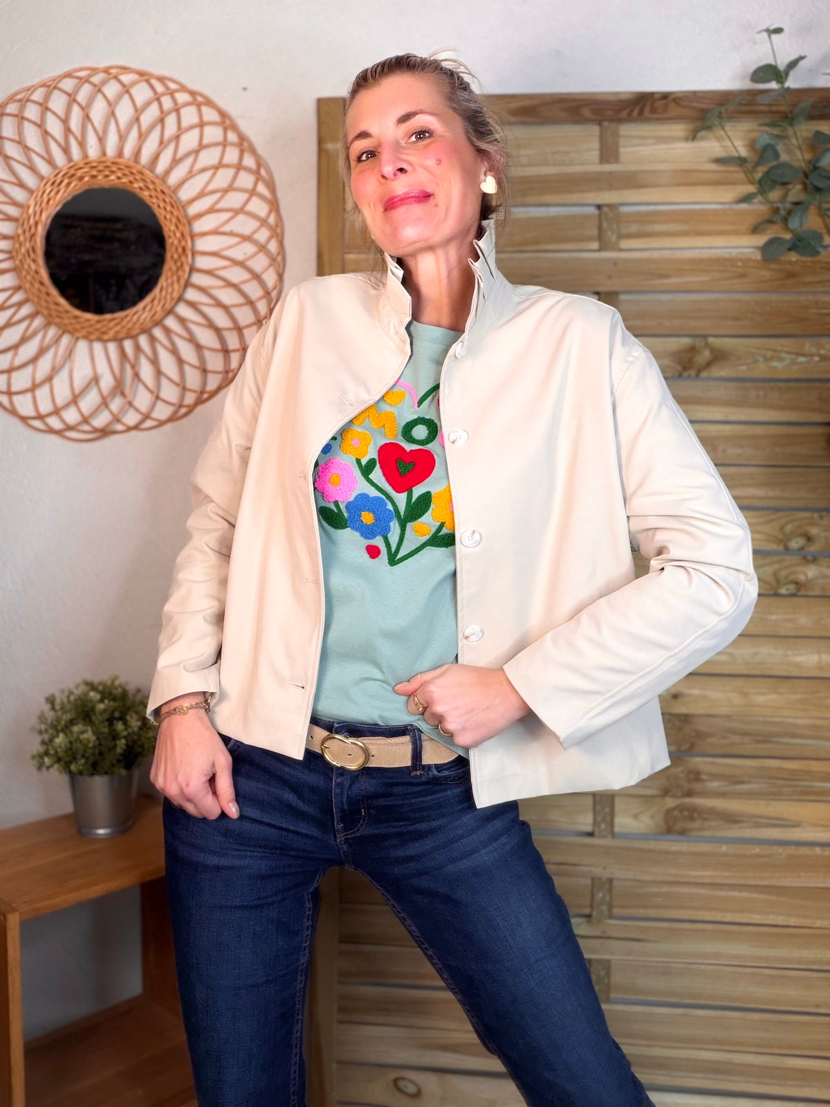 Tee shirt amour fleuri ARYA Vert sauge