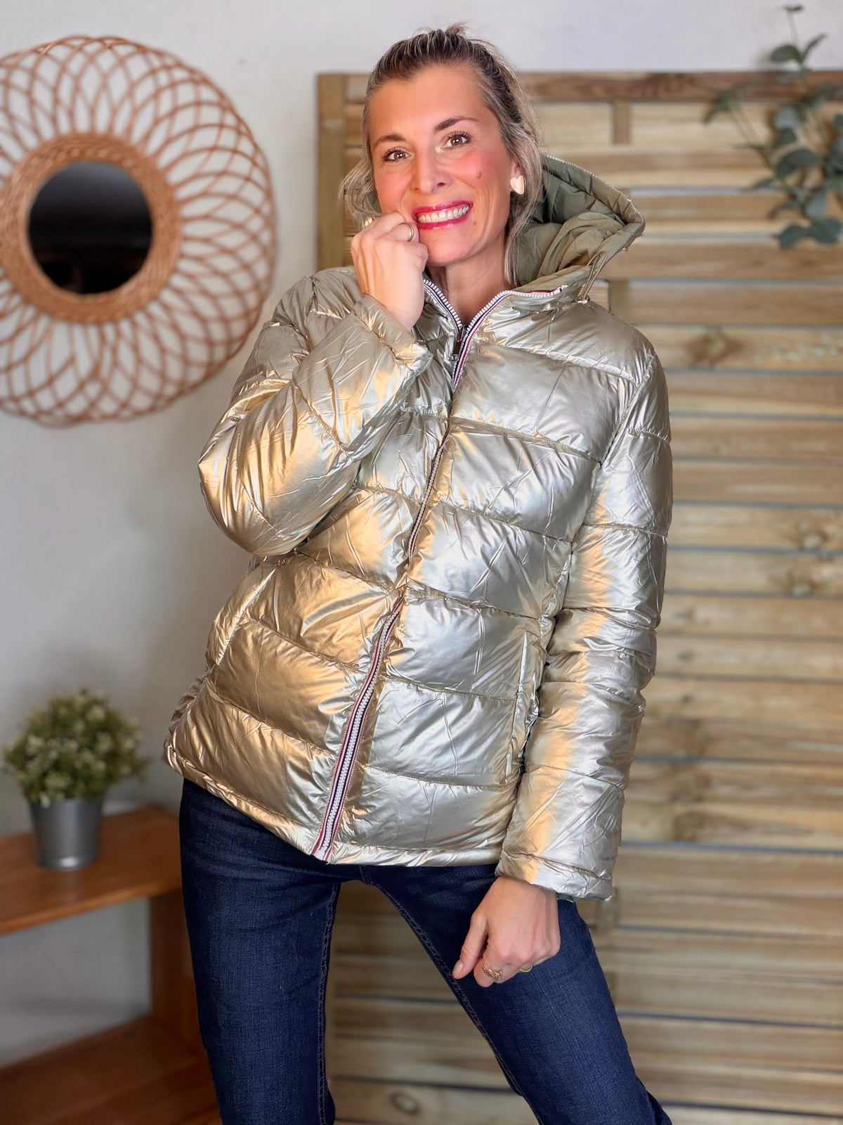Doudoune imperméable réversible ANGÈLE COURT - Kaki clair - MELYA MELODY (DÉSTOCKAGE sur Taille S)