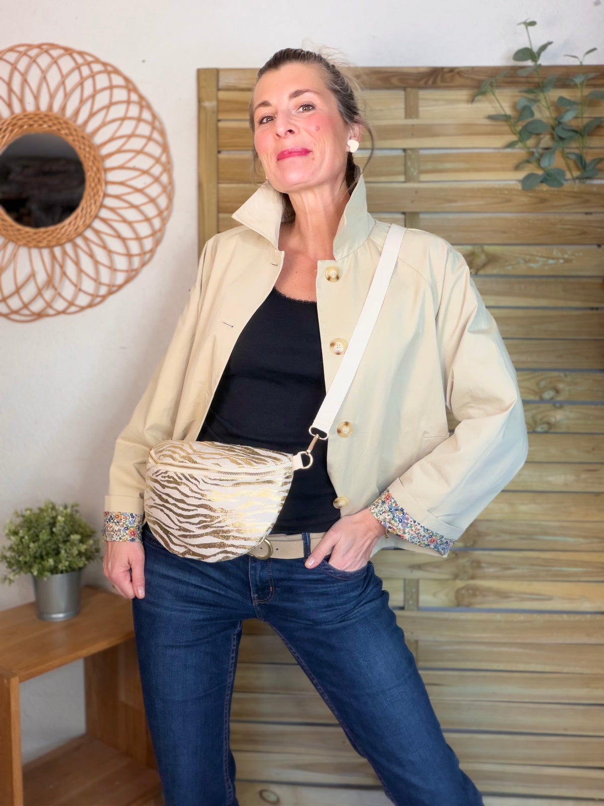 Veste Trench en coton beige avec Liberty - MARION (Taille 2 ans à la Taille XL)