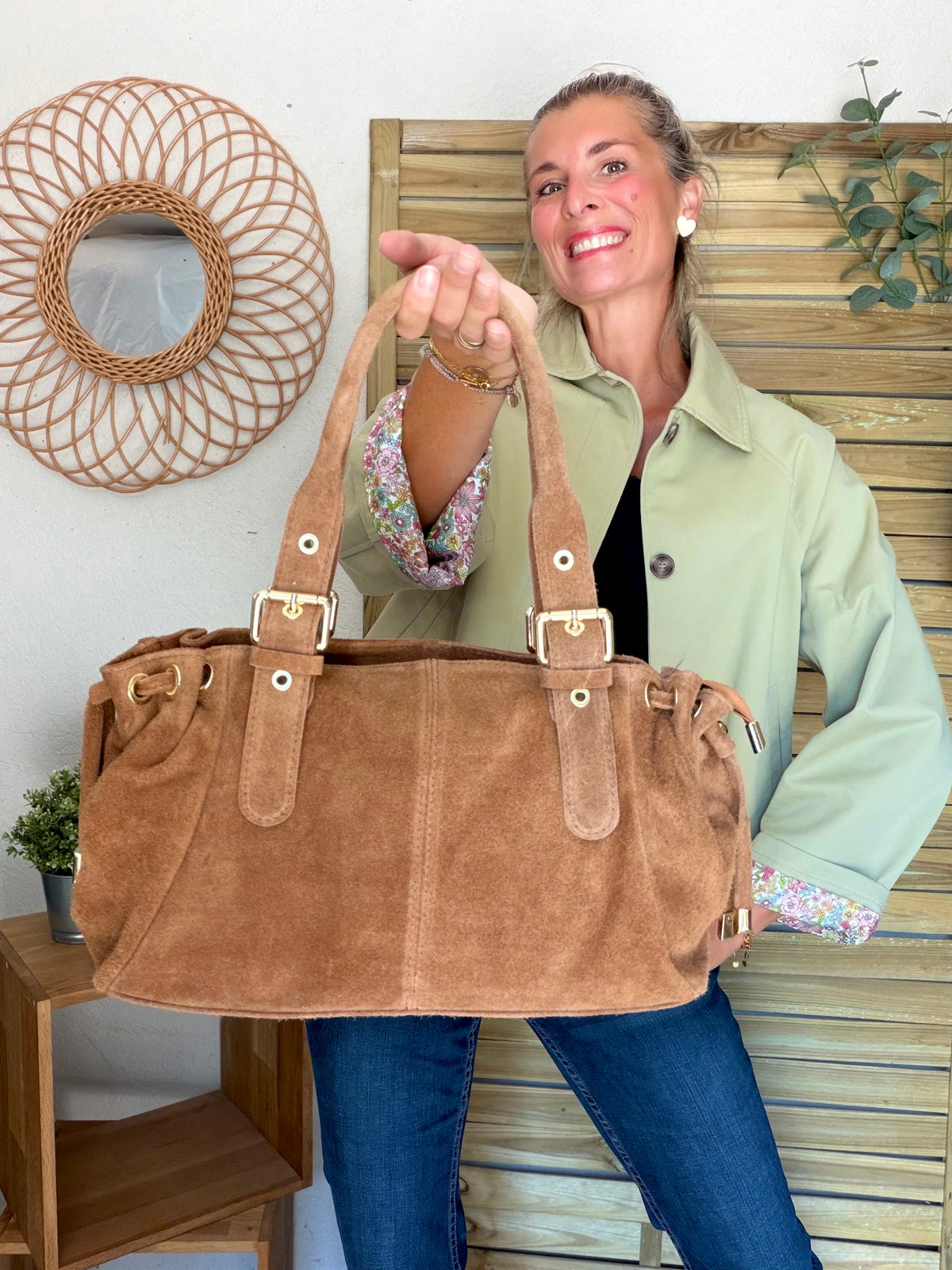 Sac à main en cuir daim GERY - Camel