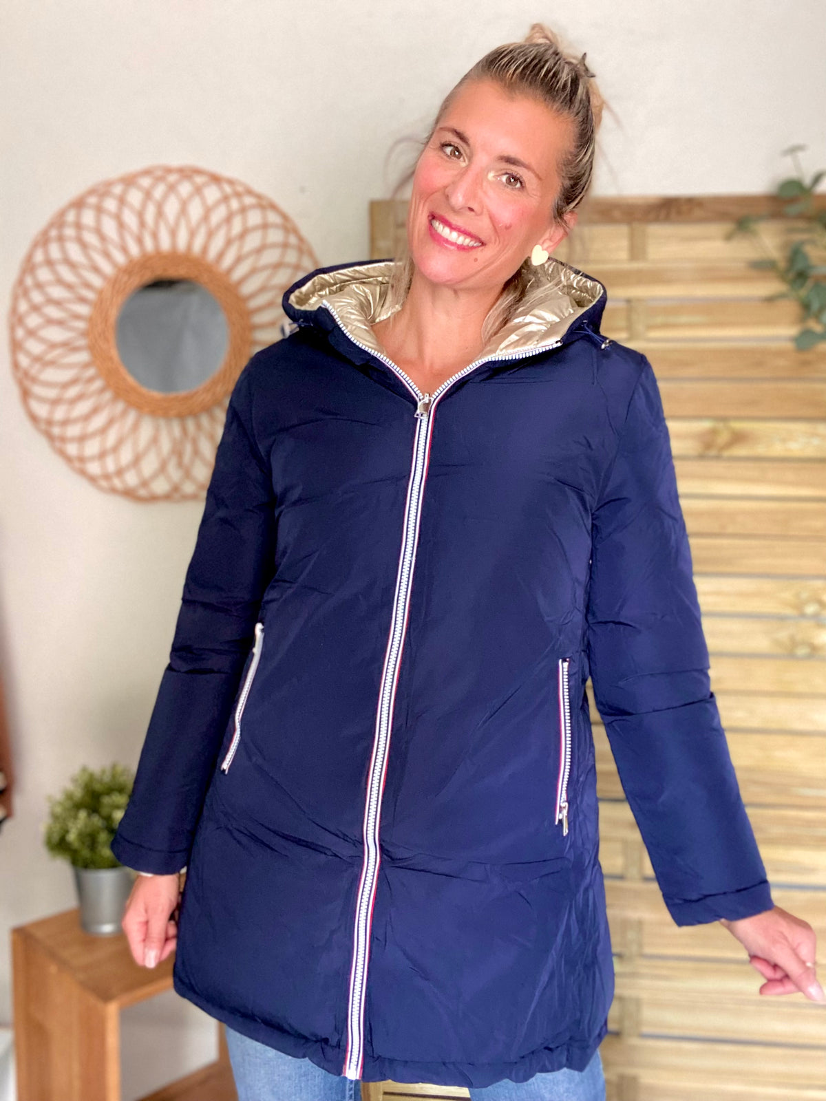 Doudoune imperméable réversible ANGÈLE LONG - Bleu marine - MELYA MELODY