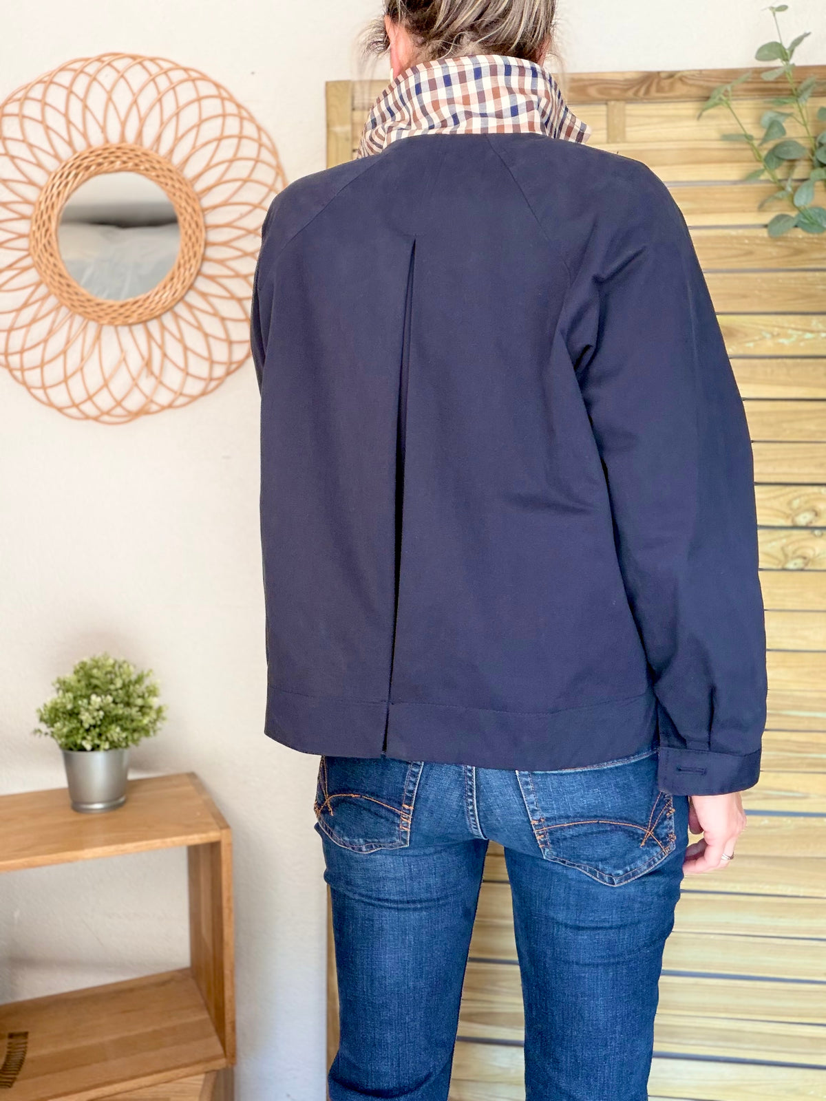 Veste Trench en coton avec carreaux - SOLÈNE Bleu marine • FIN DE SÉRIE