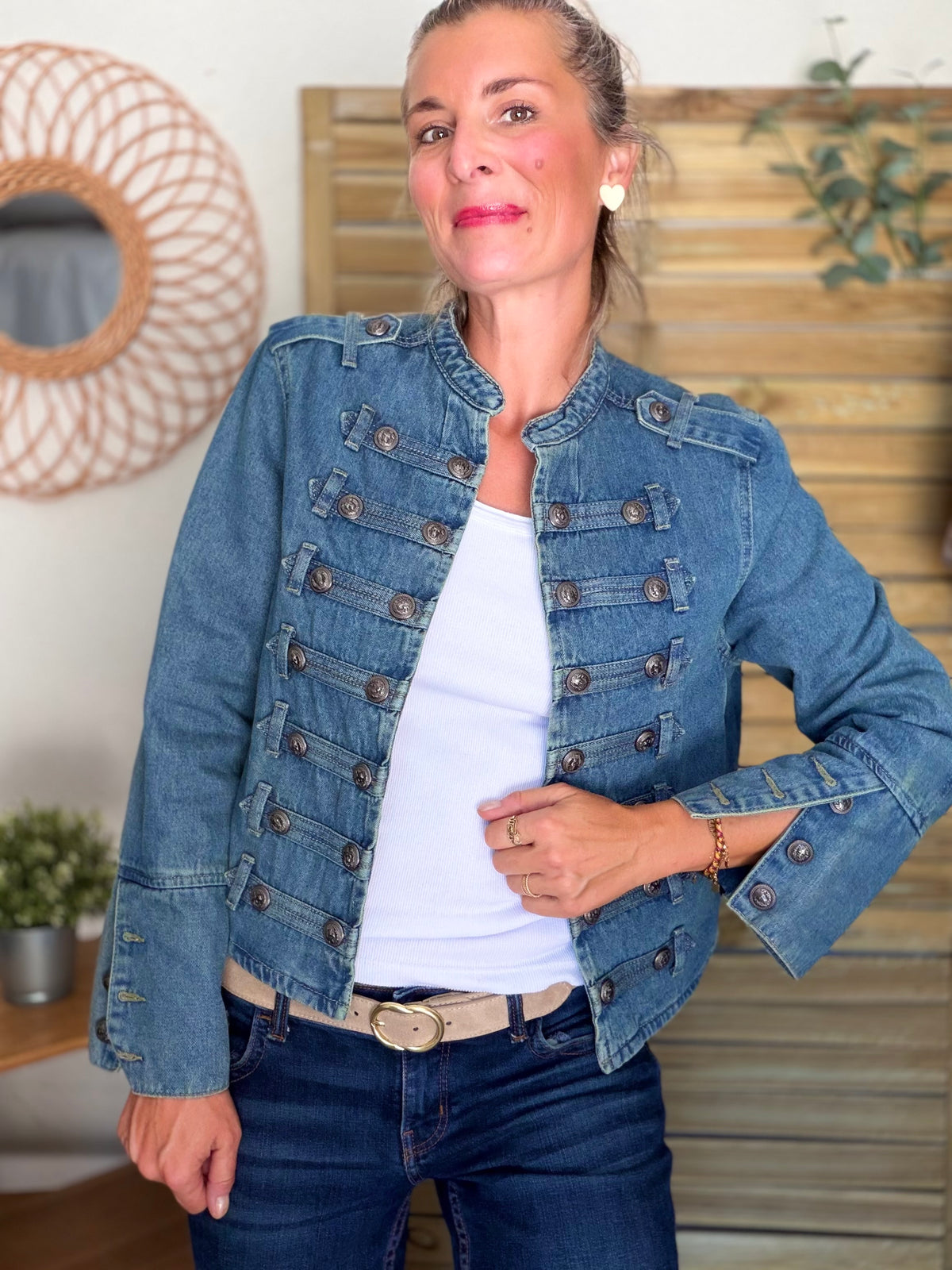 Veste officier courte en jean NAPOLÉON - Bleu Jean • DÉSTOCKAGE