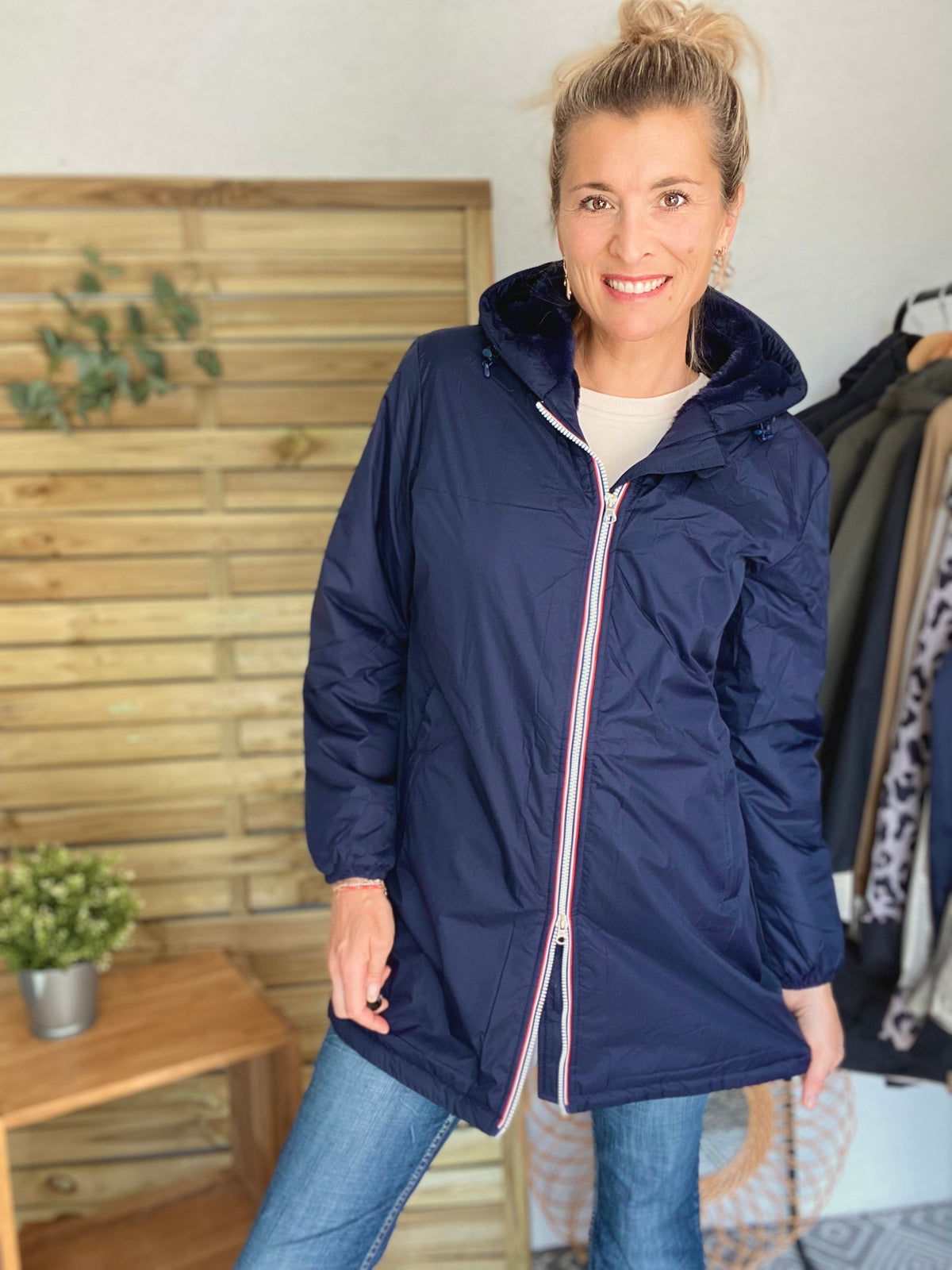 LAURA JO - Parka Imperméable LOUISE LONG fourré - Bleu Marine • DÉSTOCKAGE Taille S