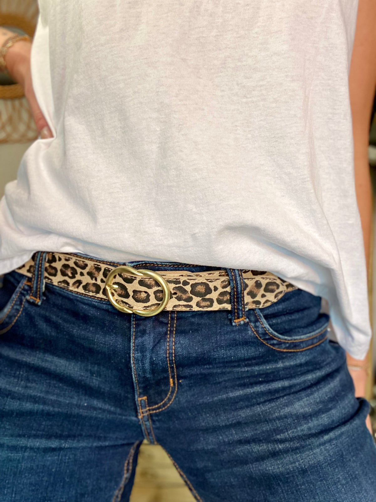 Ceinture boucle laiton - ANGIE - Léo beige