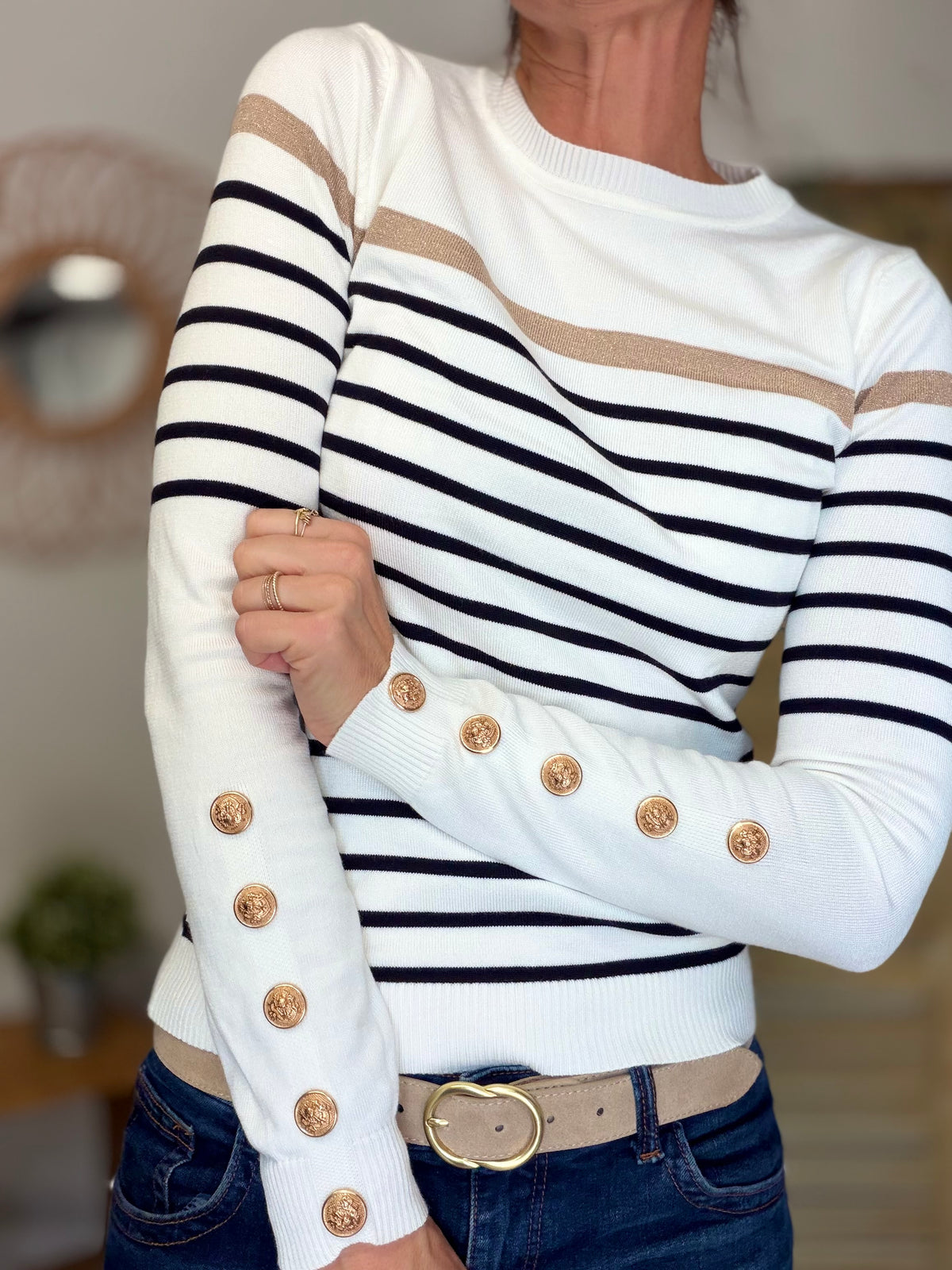⚡️ ARRIVAGE • Pull fin marinière ornement boutons dorés LENAÏCK