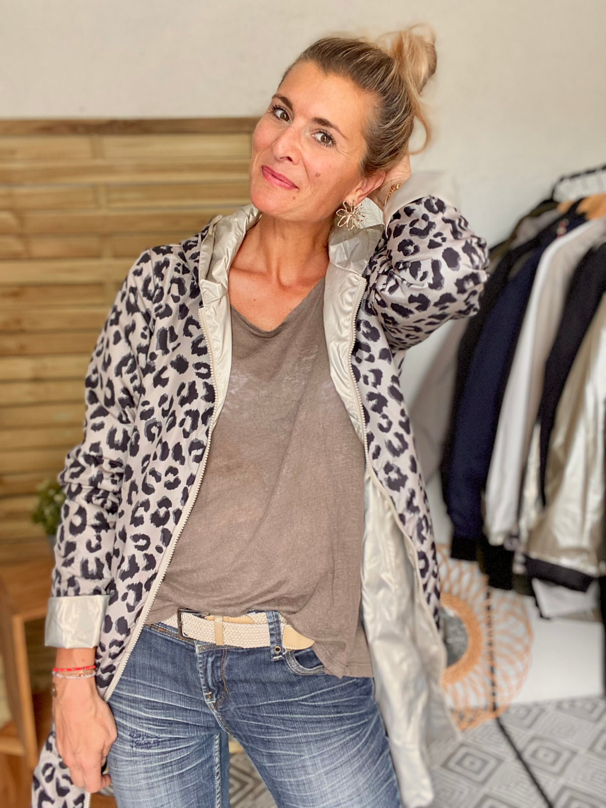 LAURA JO - Imperméable réversible rembourré LOUISON LONG - Doré / Léo • DÉSTOCKAGE sur Taille L et XL