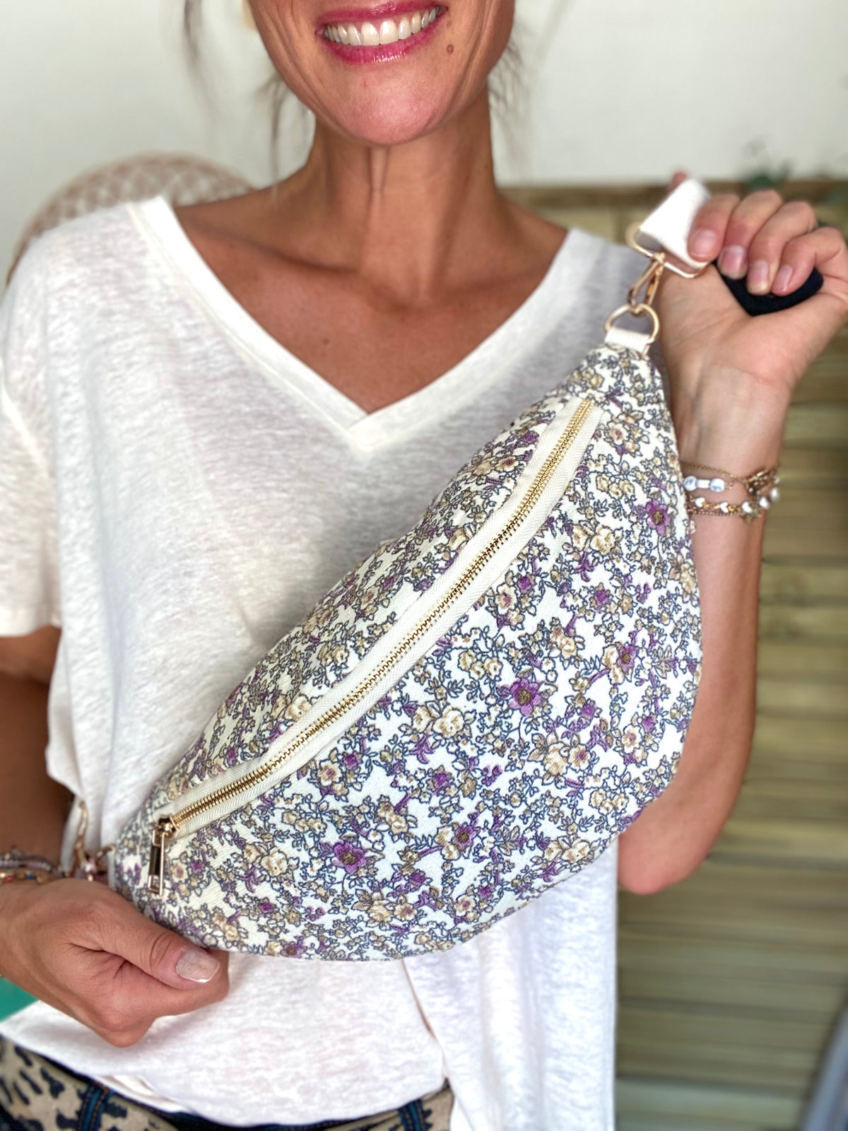 Sac banane XL Ciao Boum - IVY - Fleuri blanc et mauve