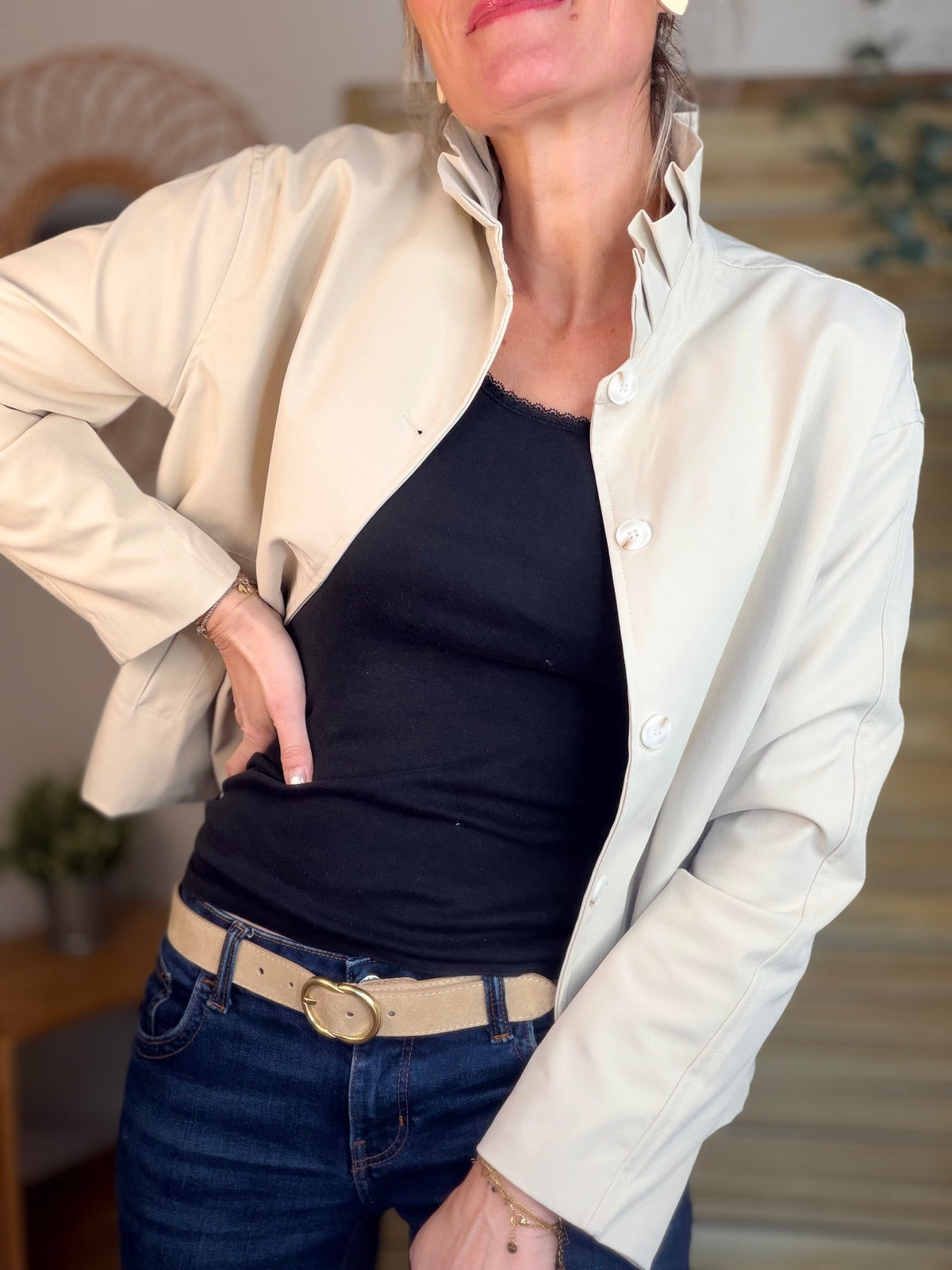 Veste col victorien NICKY Beige - FIN DE SÉRIE
