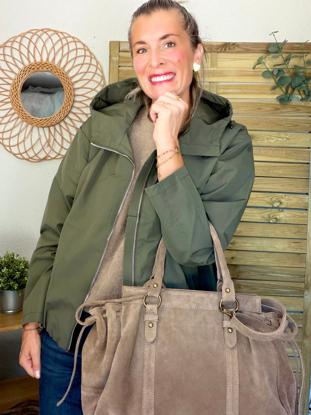 Sac cabas XL en cuir daim • PARKER Taupe
