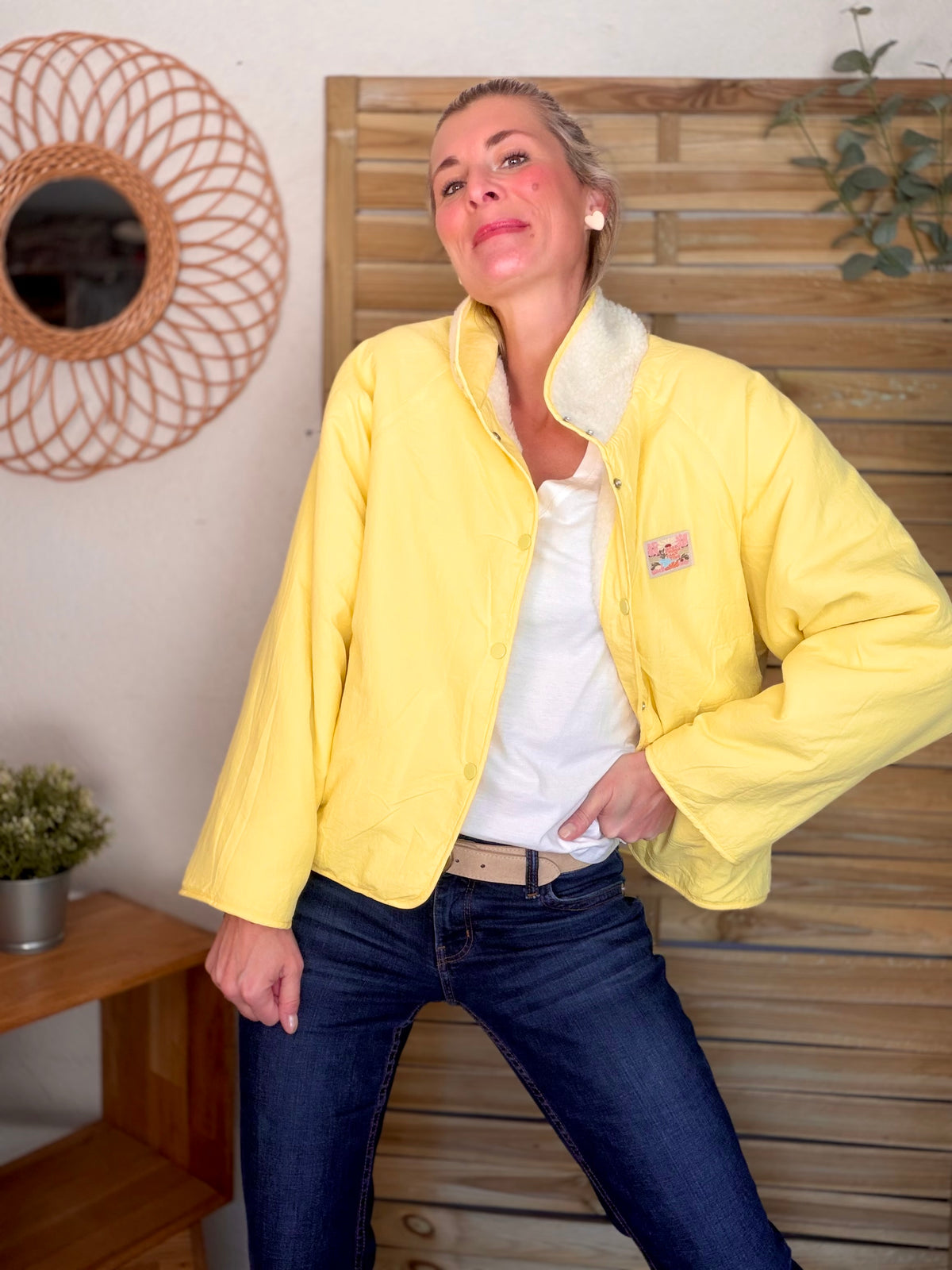 Veste matelassée réversible Sherpa AMÉLIE Jaune - FIN DE SÉRIE