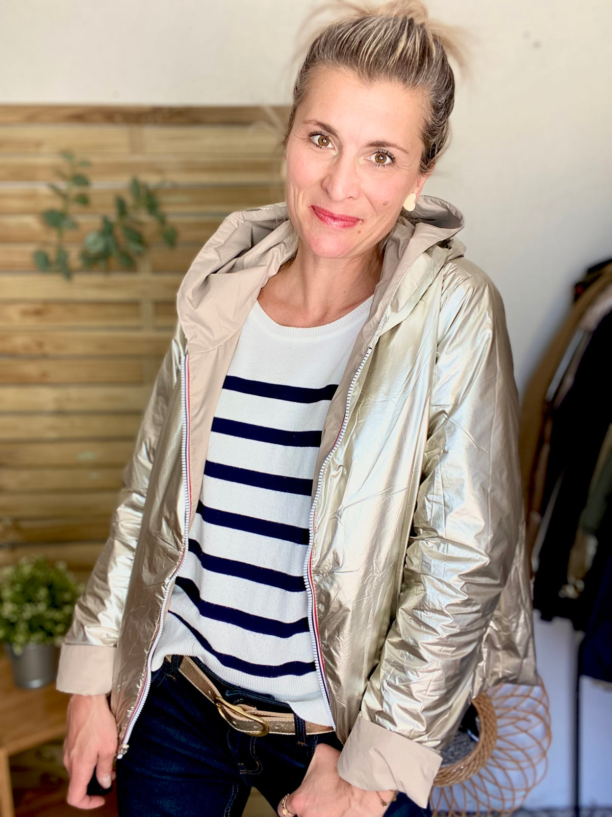 LAURA JO - Imperméable réversible rembourré LOUISON COURT - Beige / Doré • DÉSTOCKAGE sur Taille XL