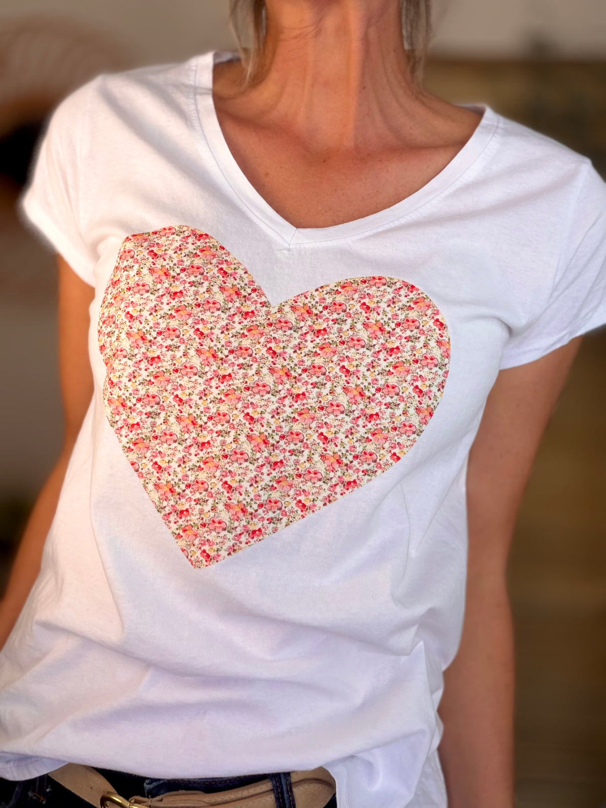Tee shirt Gros Coeur Liberty rouge rosé VERA ❤️ - FIN DE SÉRIE