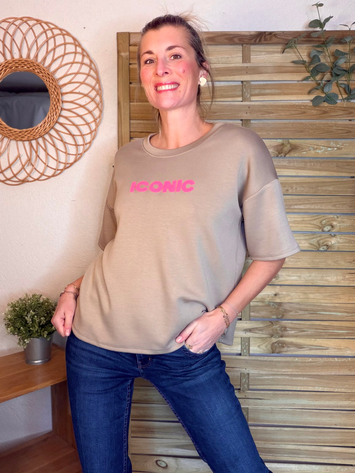 Tee shirt ICONIC matière sweat - THÉA Taupe