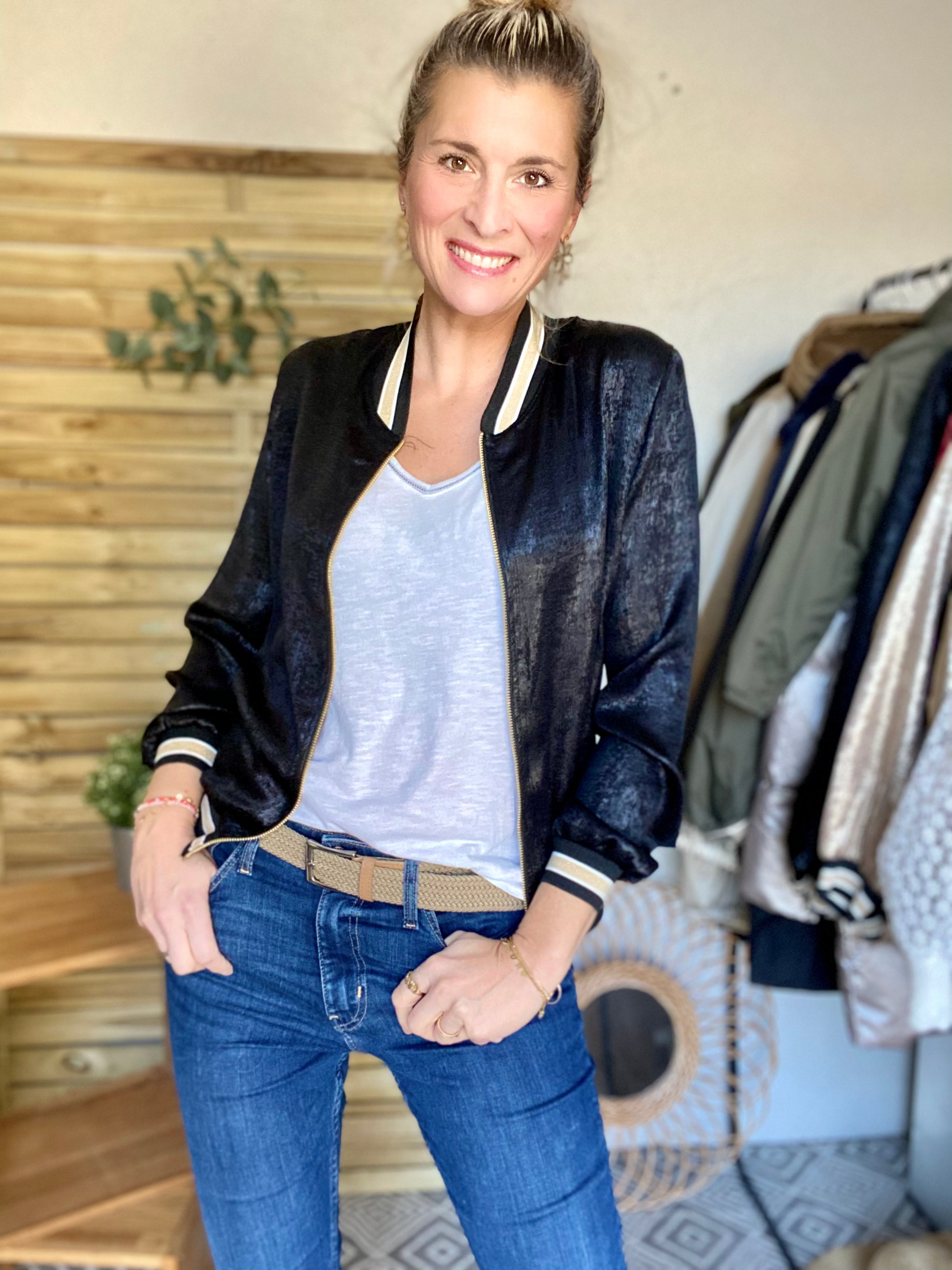 Veste bombers léger EMILY - Noir irisé - taille unique