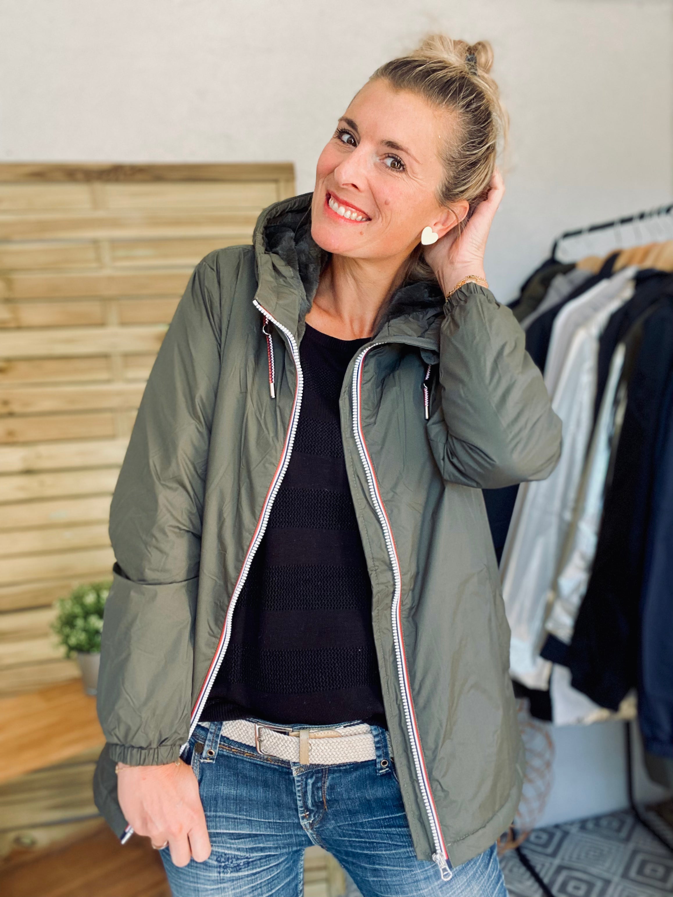 LAURA JO - Parka Imperméable THELMA MI-LONG fourré - Kaki