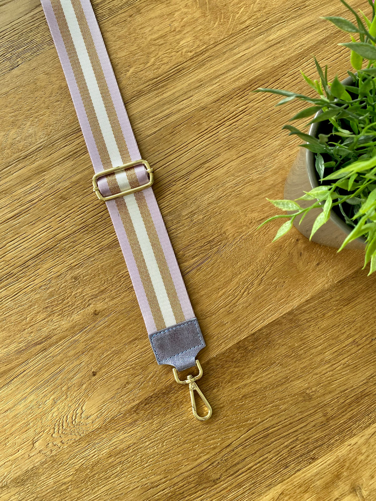 Sangle / Bandoulière rayée avec empiècement cuir irisé - RUBY - FIN DE SÉRIE