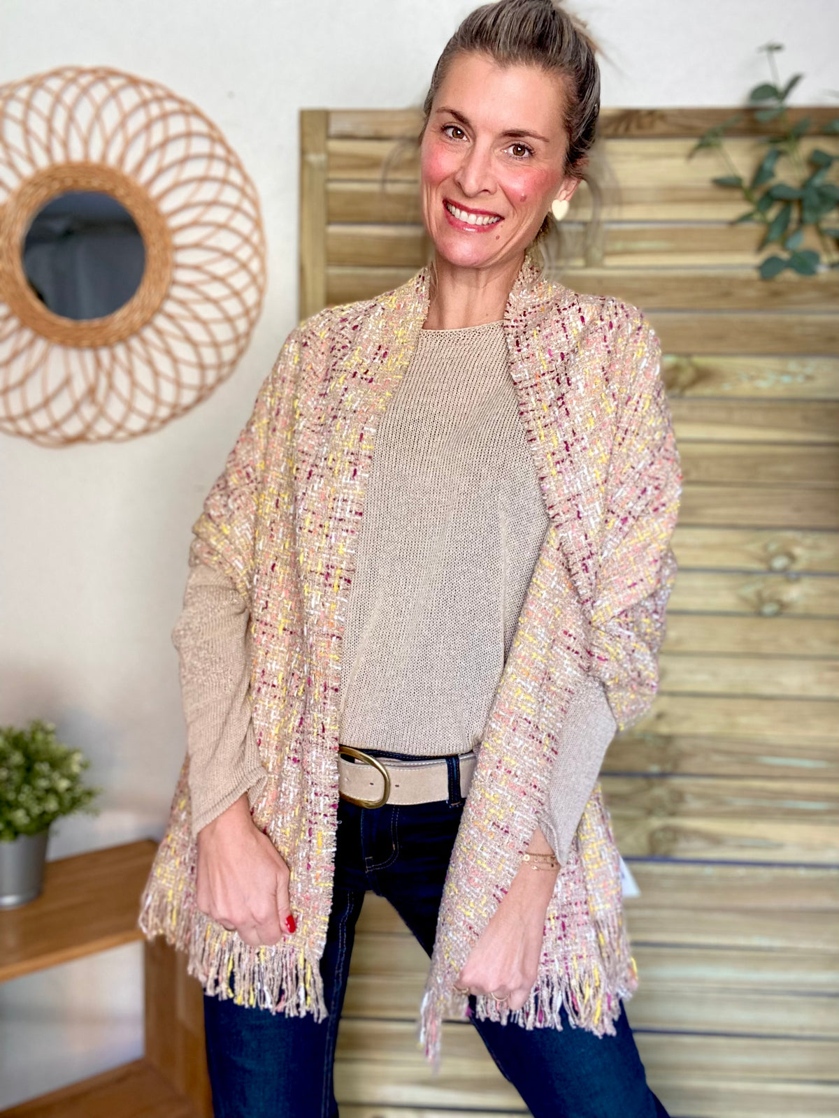 Écharpe douce en laine avec lurex ODILE - Taupe Rose (3 coloris)