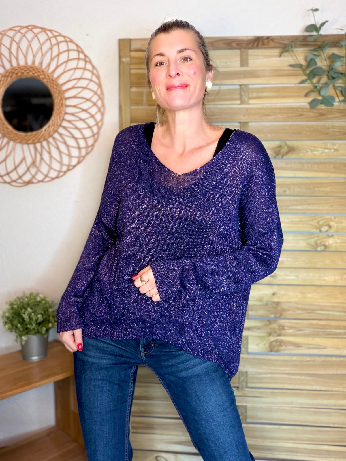 Pull maille lurex et étoile ⭐️ POLLY - Marine / Doré - FIN DE SÉRIE