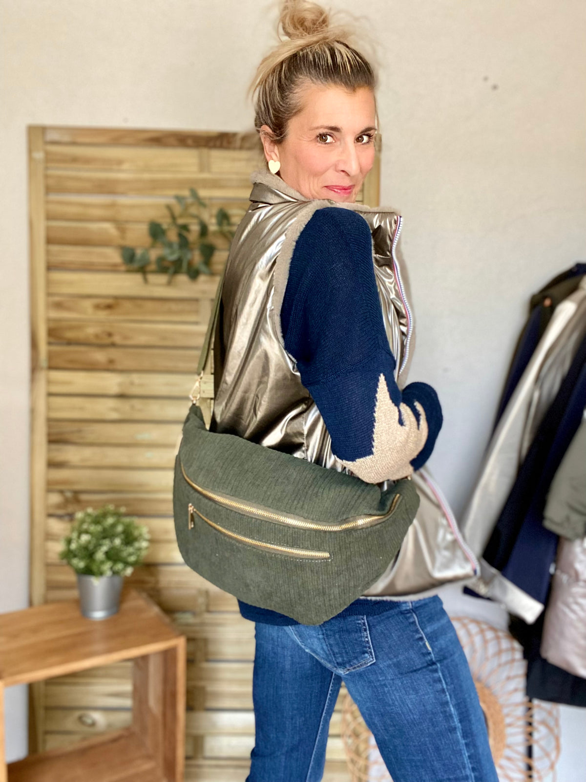 Sac banane XXL Velours côtelé Ciao Boum MOLLY -  Kaki