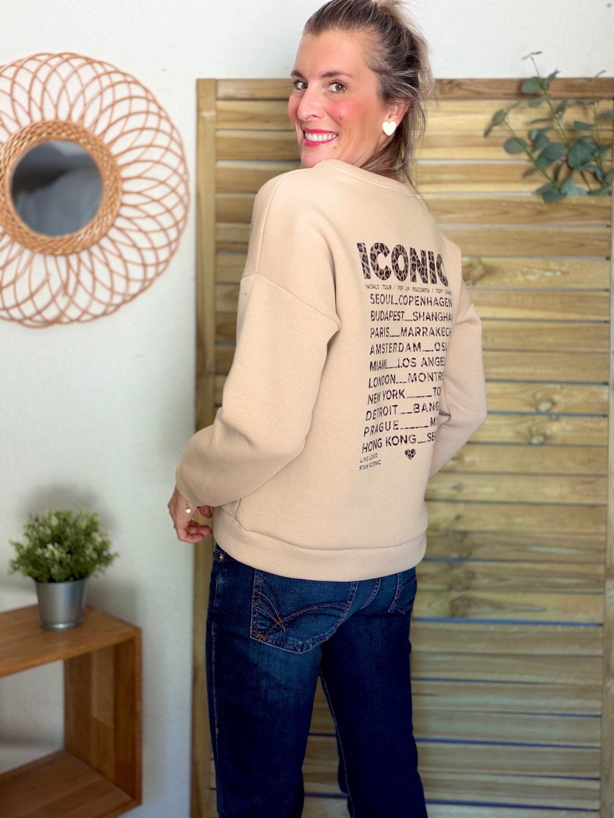 Sweat ICONIC Léo molleton ISALINE - Beige