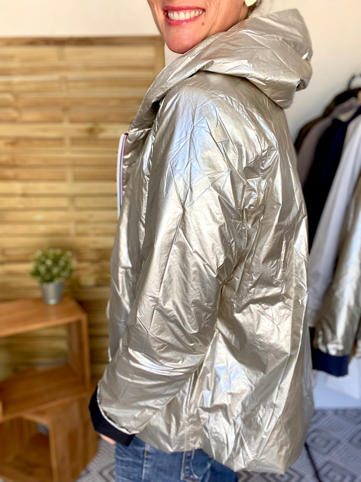LAURA JO - Imperméable réversible rembourré LOUISON COURT - Noir/Doré • DÉSTOCKAGE sur Taille XL