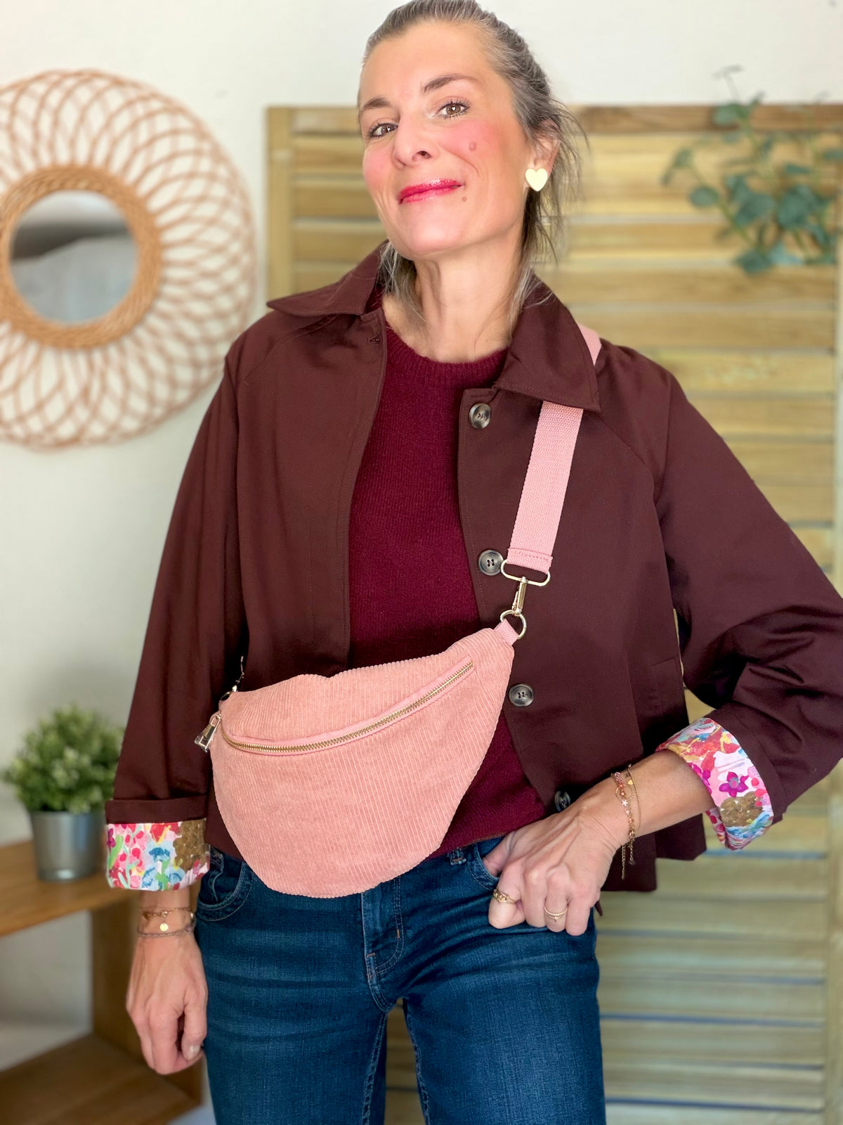 Veste Trench en coton Bordeaux fleuri - MAHAUT - LILI et LALA