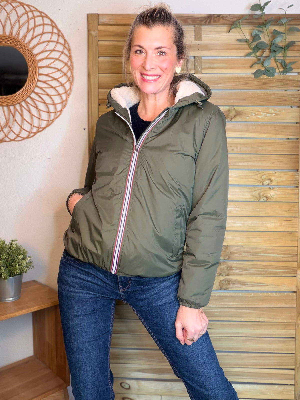 LAURA JO - Parka Imperméable LOUISE COURT sherpa - Kaki