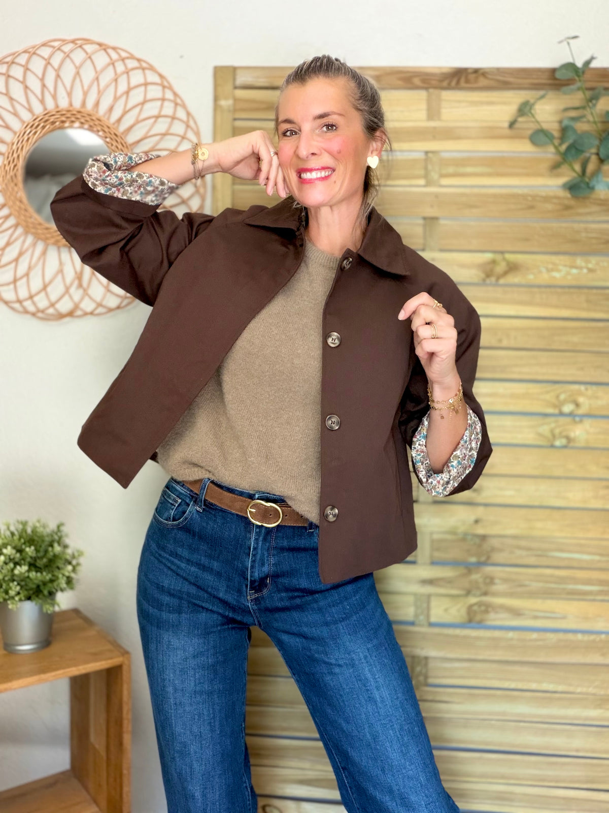 Veste Trench en coton Chocolat avec Liberty - MAHAUT - LILI et LALA