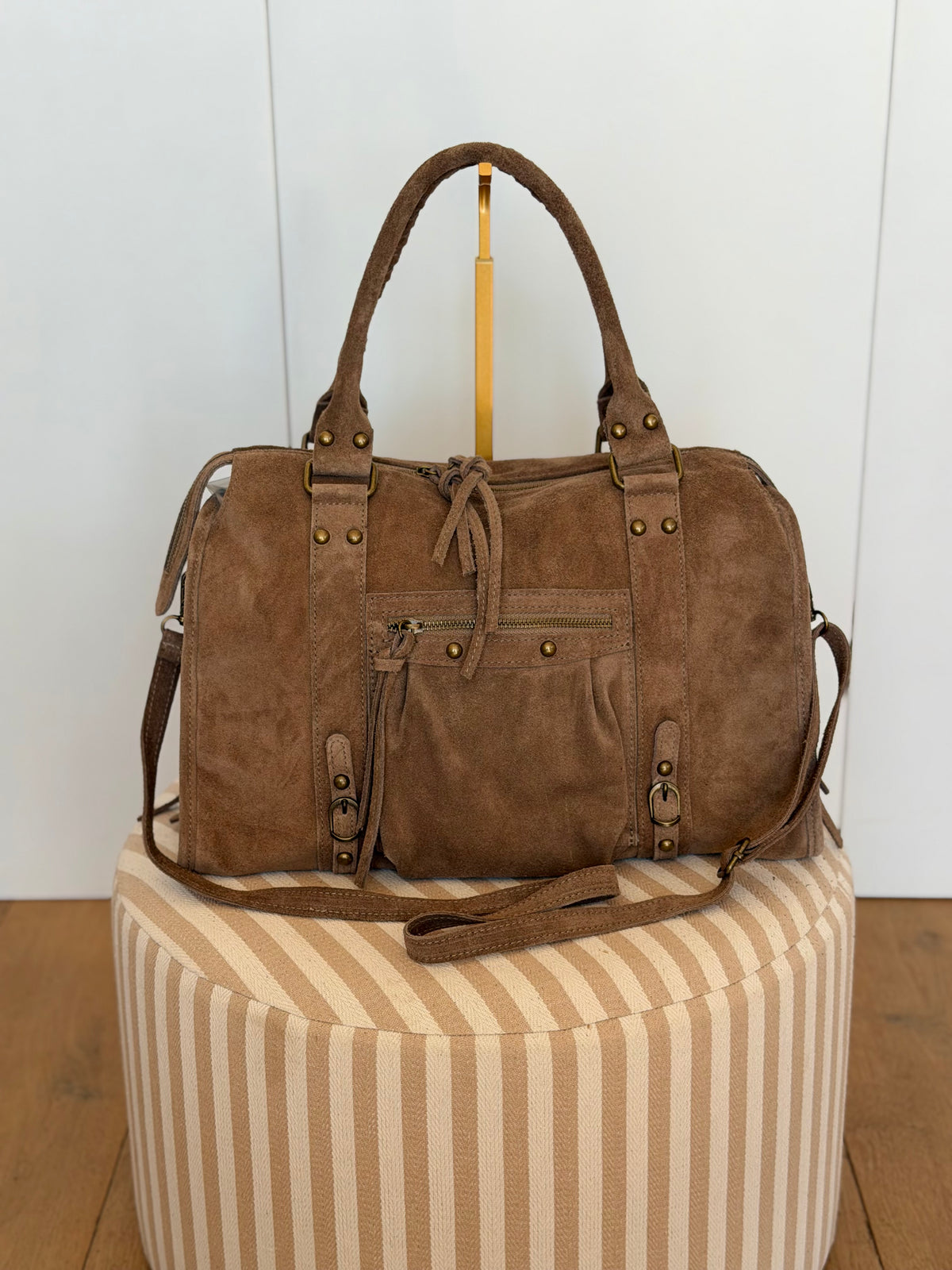 Sac cabas XL en cuir daim • HUNTER Taupe