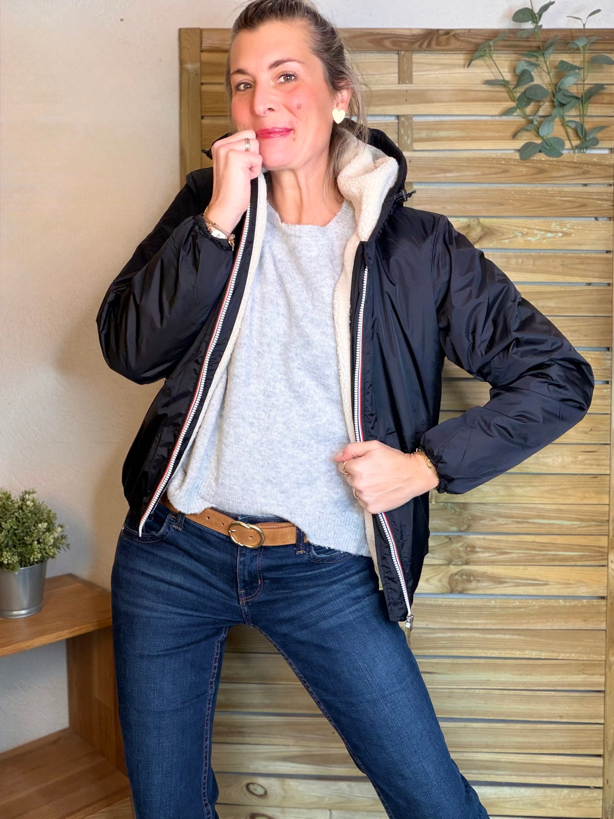 LAURA JO - Parka Imperméable LOUISE COURT sherpa - Noir - LAURA JO • DESTOCKAGE sur Taille L