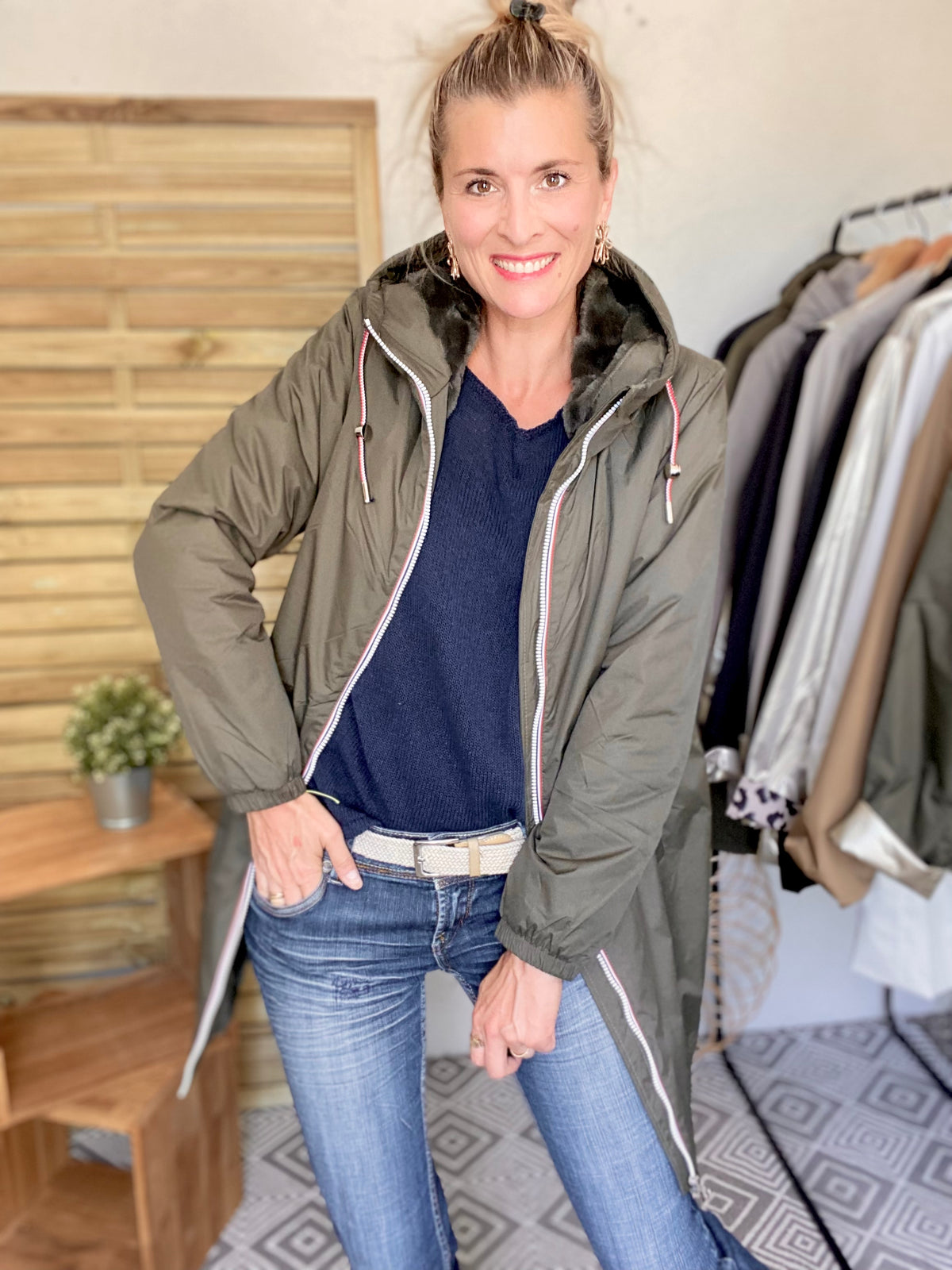 LAURA JO - Parka Imperméable THELMA LONG fourrée - Kaki • DÉSTOCKAGE sur Taille XL