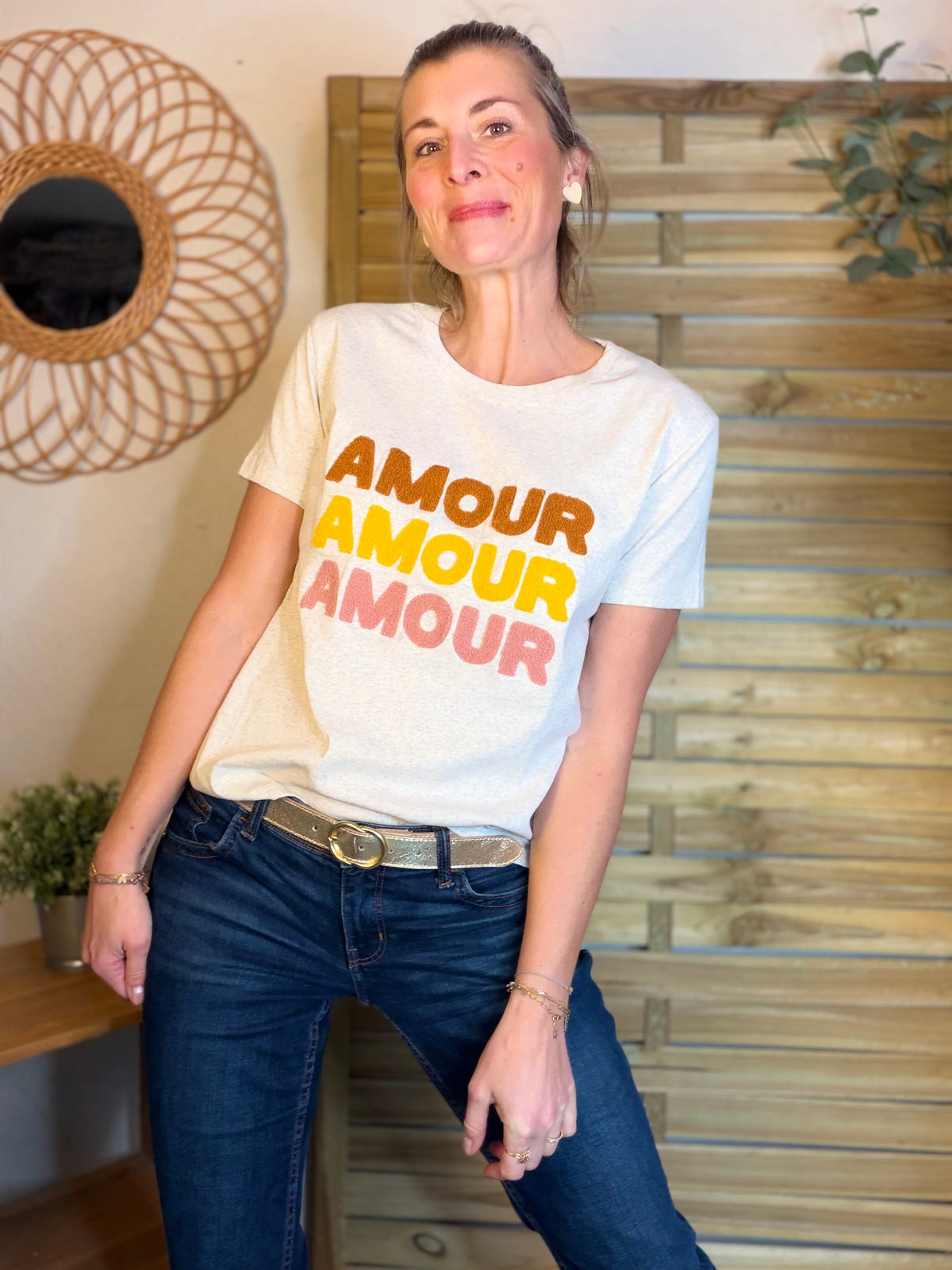 Tee shirt 3 x amour LÉA Beige - FIN DE SÉRIE